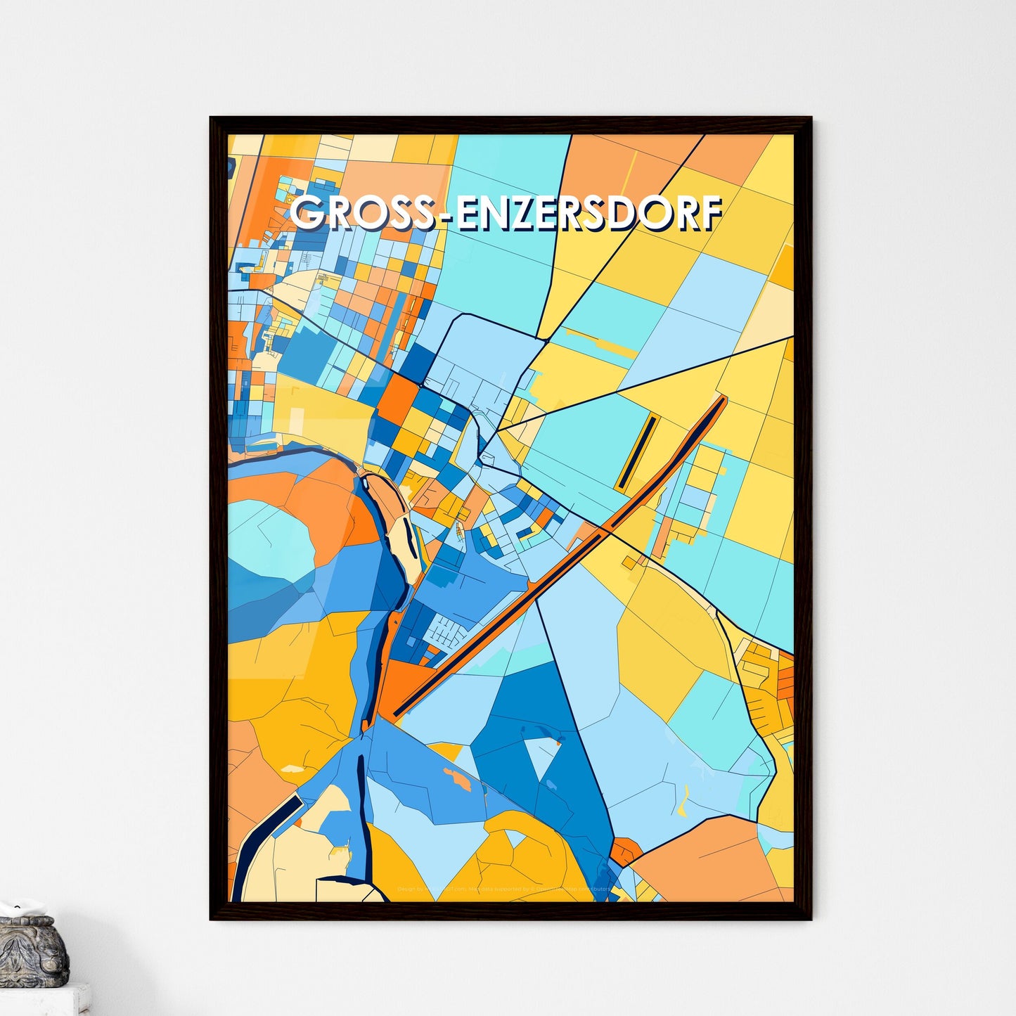 GROSS-ENZERSDORF AUSTRIA Vibrant Colorful Art Map Poster Blue Orange