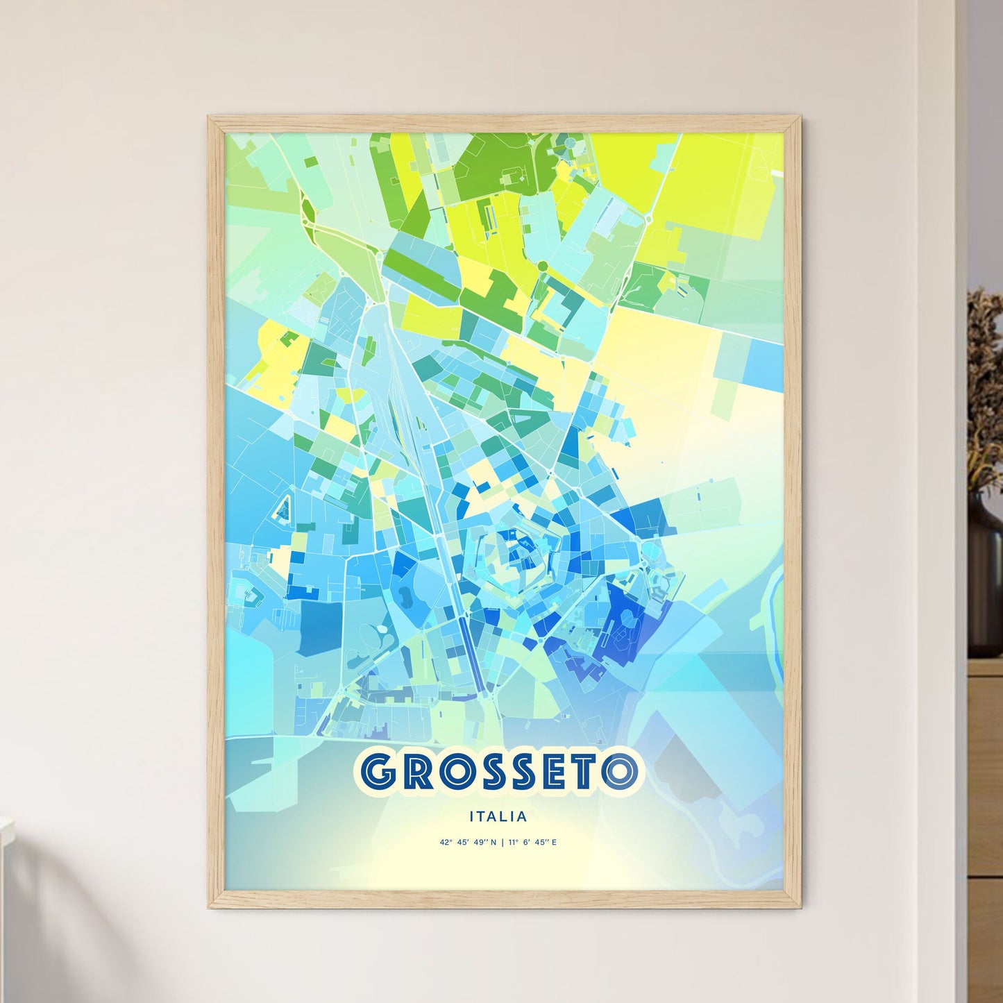 Colorful Grosseto Italy Fine Art Map Cool Blue