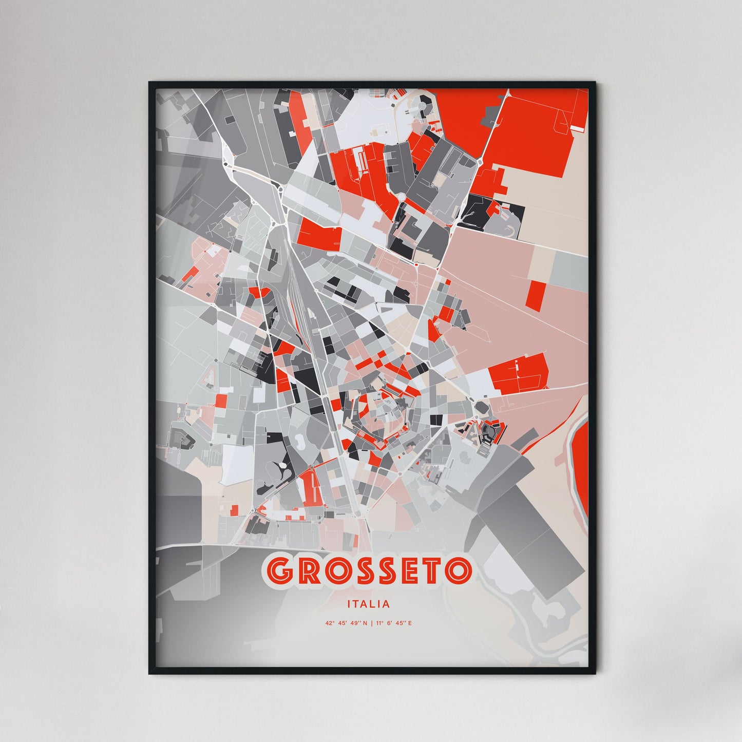 Colorful Grosseto Italy Fine Art Map Modern Expressive