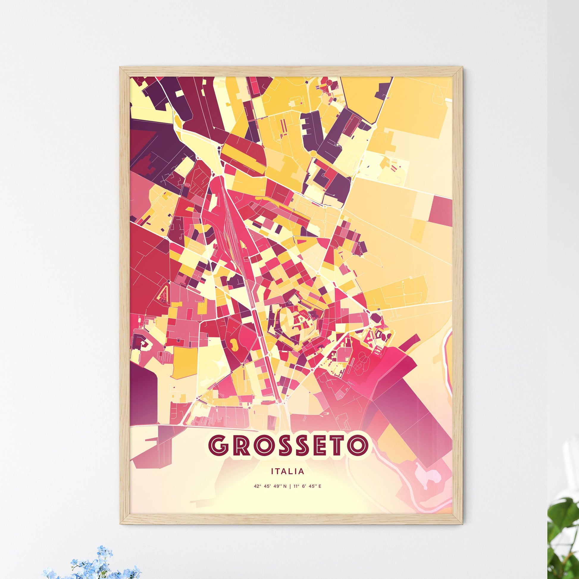 Colorful Grosseto Italy Fine Art Map Hot Red
