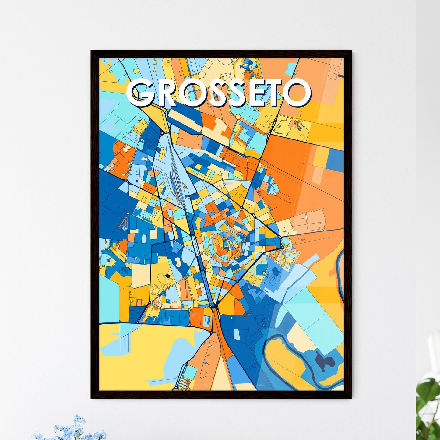 GROSSETO ITALY Vibrant Colorful Art Map Poster Blue Orange