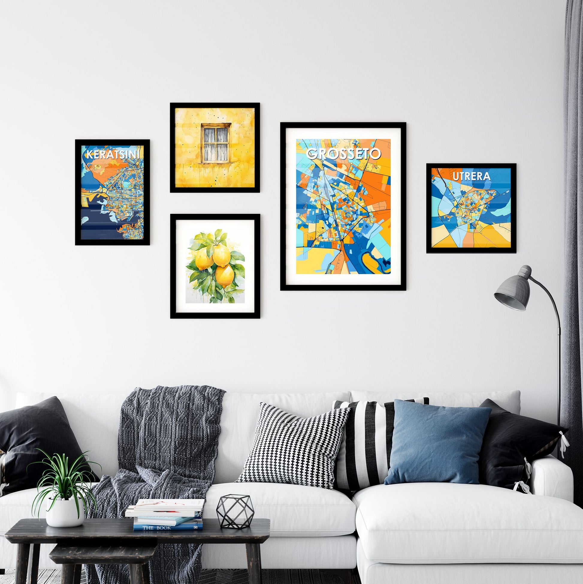 GROSSETO ITALY Vibrant Colorful Art Map Poster Blue Orange