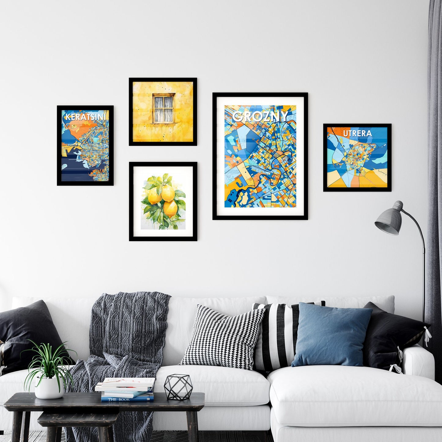 GROZNY RUSSIA Vibrant Colorful Art Map Poster Blue Orange