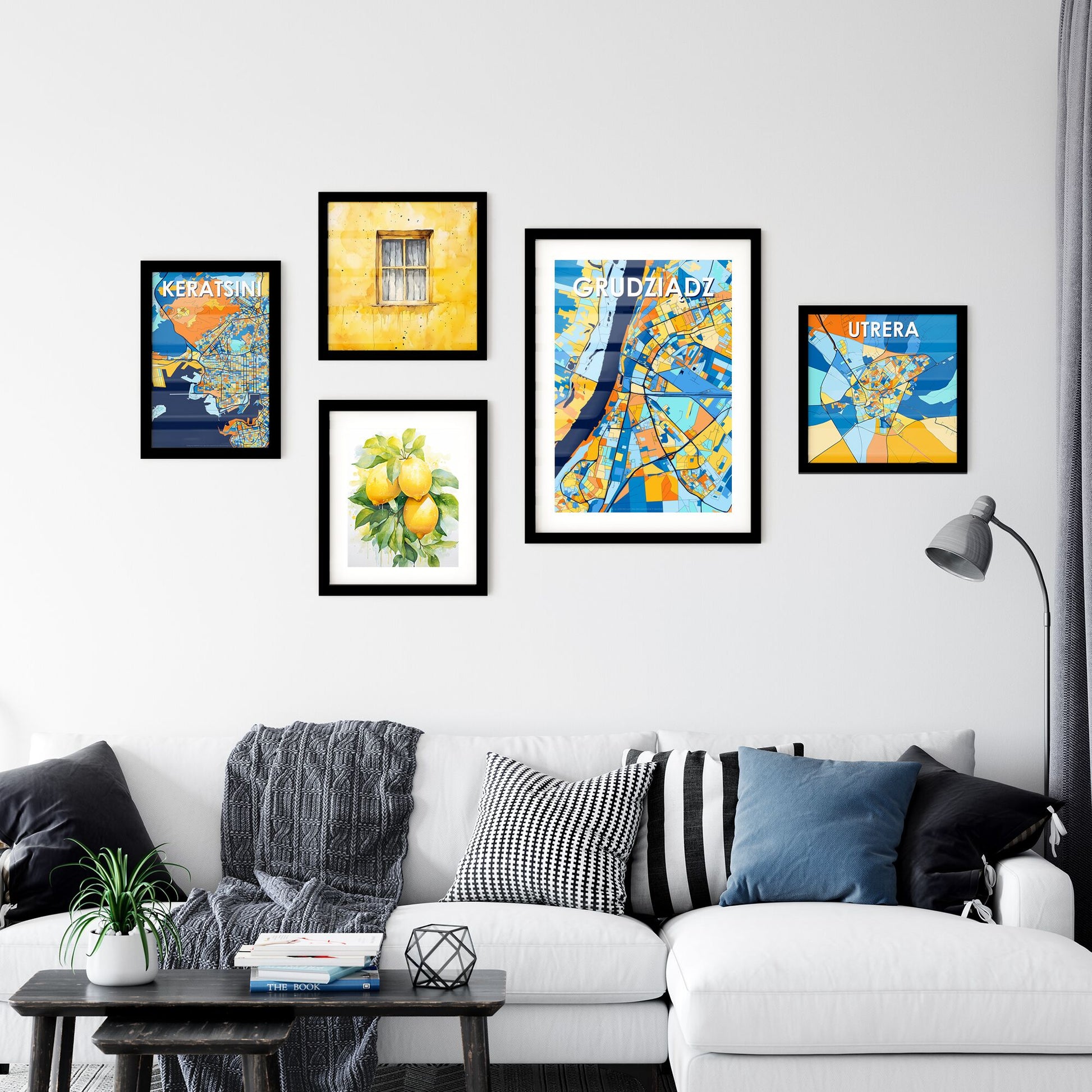 GRUDZIĄDZ POLAND Vibrant Colorful Art Map Poster Blue Orange