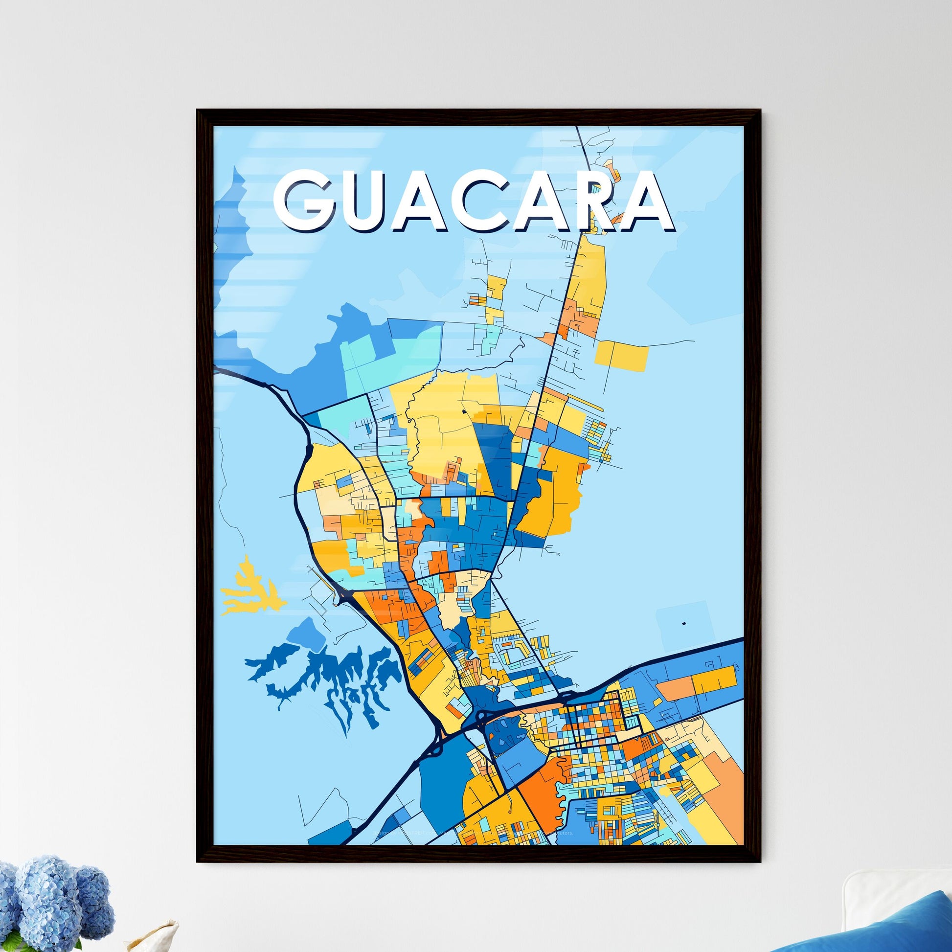 GUACARA VENEZUELA Vibrant Colorful Art Map Poster Blue Orange