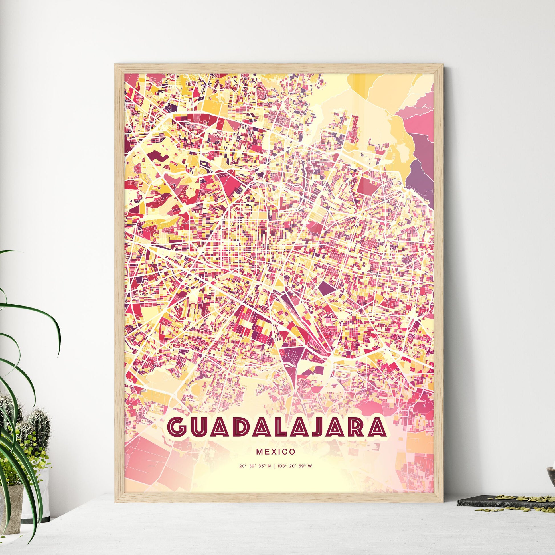 Colorful Guadalajara Mexico Fine Art Map Hot Red