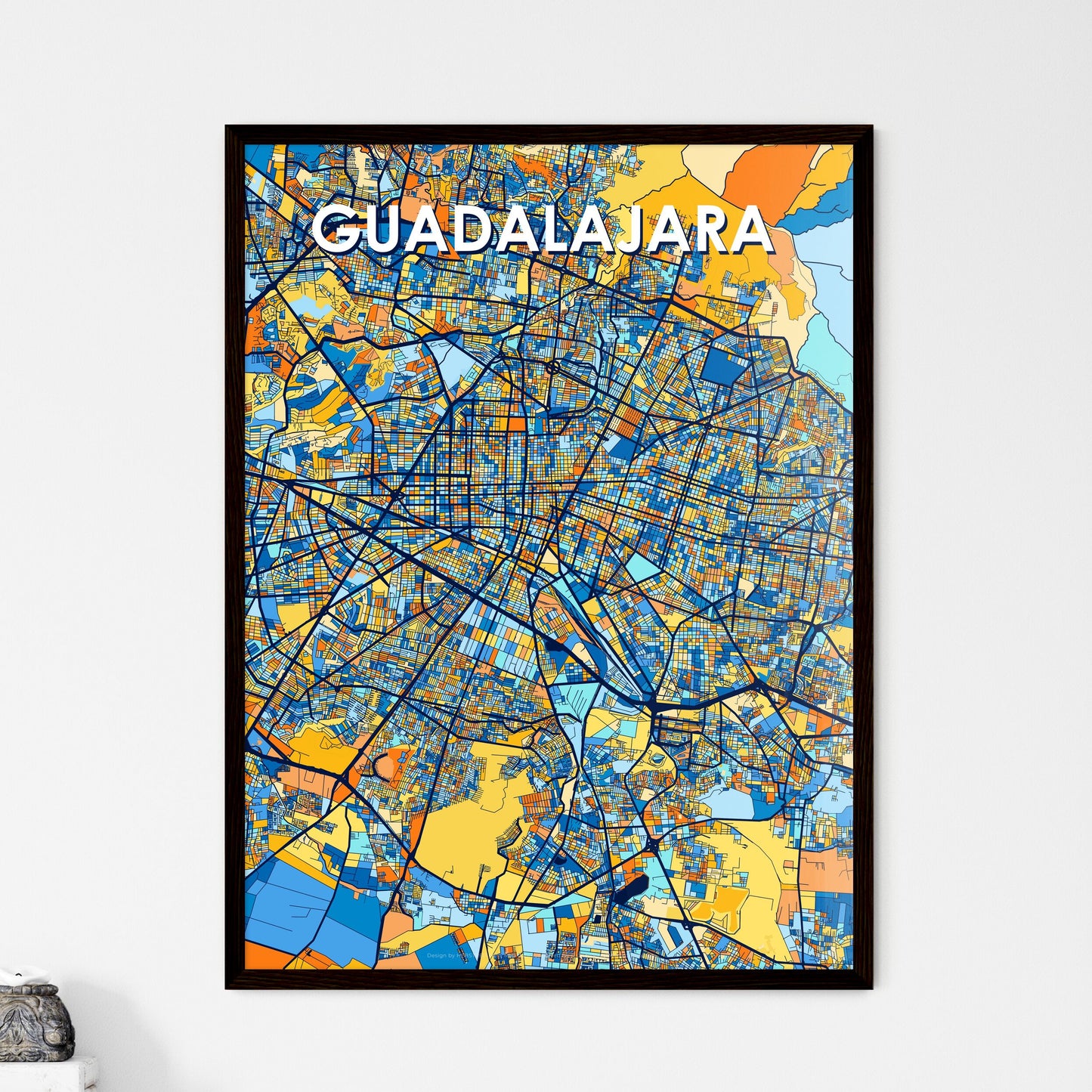 GUADALAJARA MEXICO Vibrant Colorful Art Map Poster Blue Orange