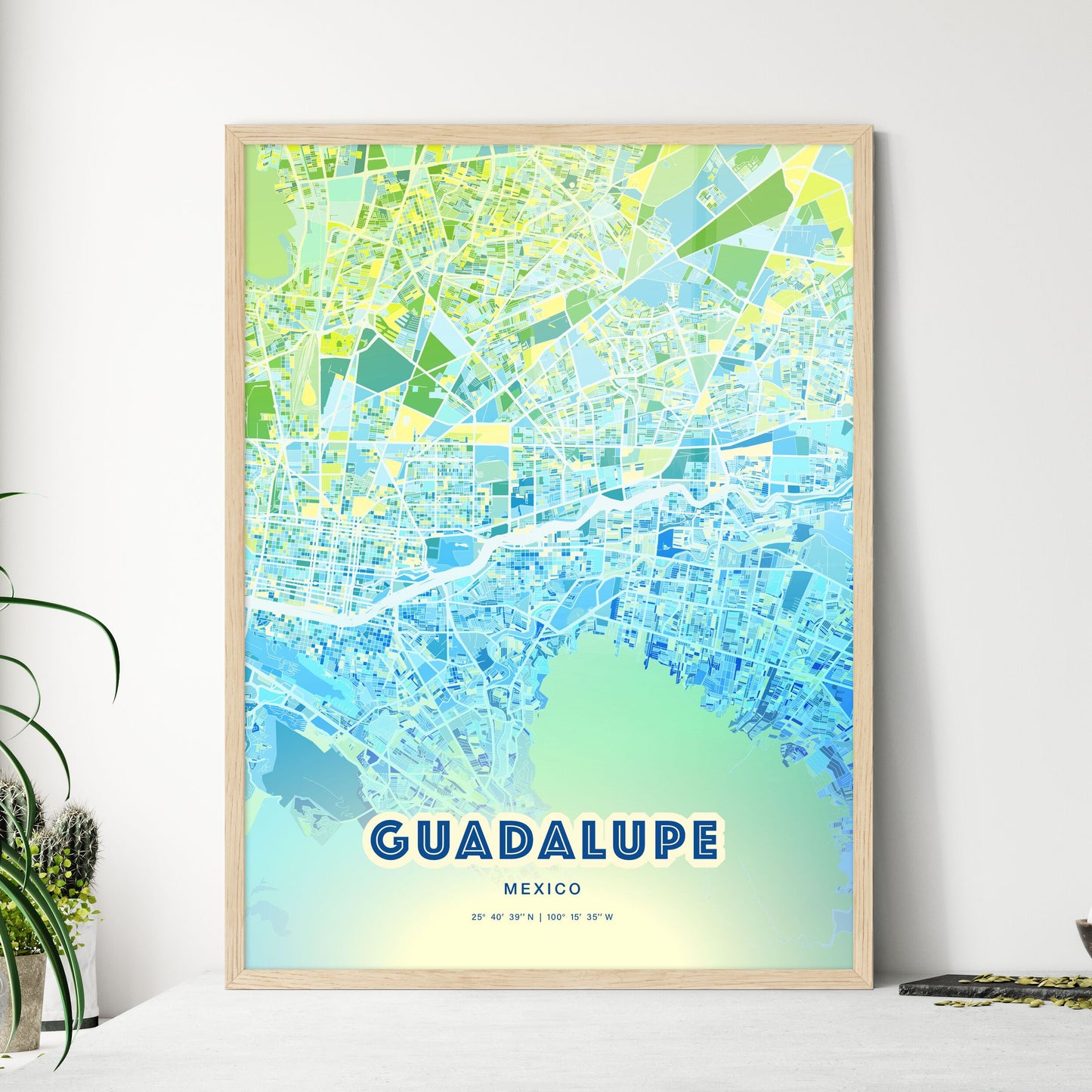 Colorful Guadalupe Mexico Fine Art Map Cool Blue