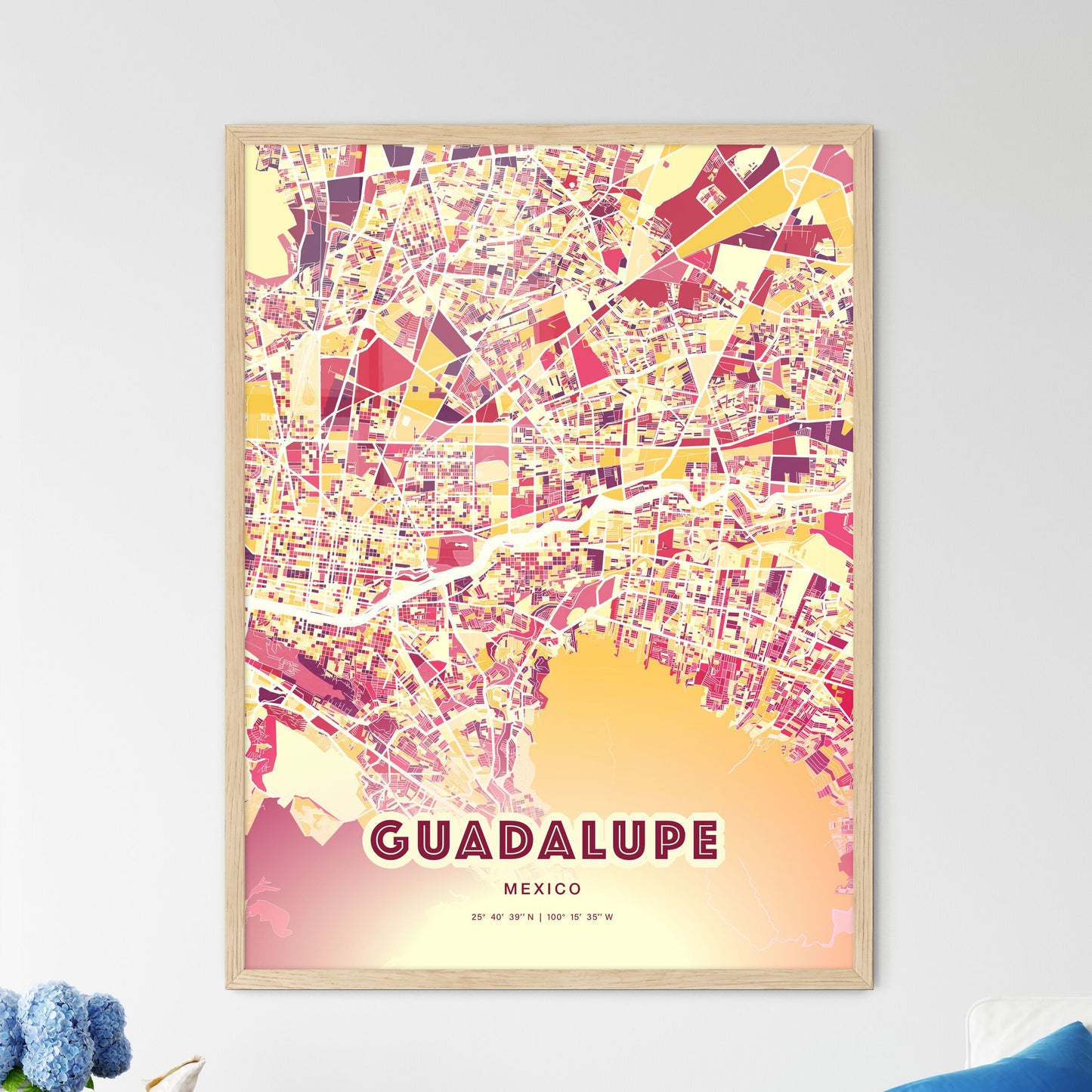 Colorful Guadalupe Mexico Fine Art Map Hot Red