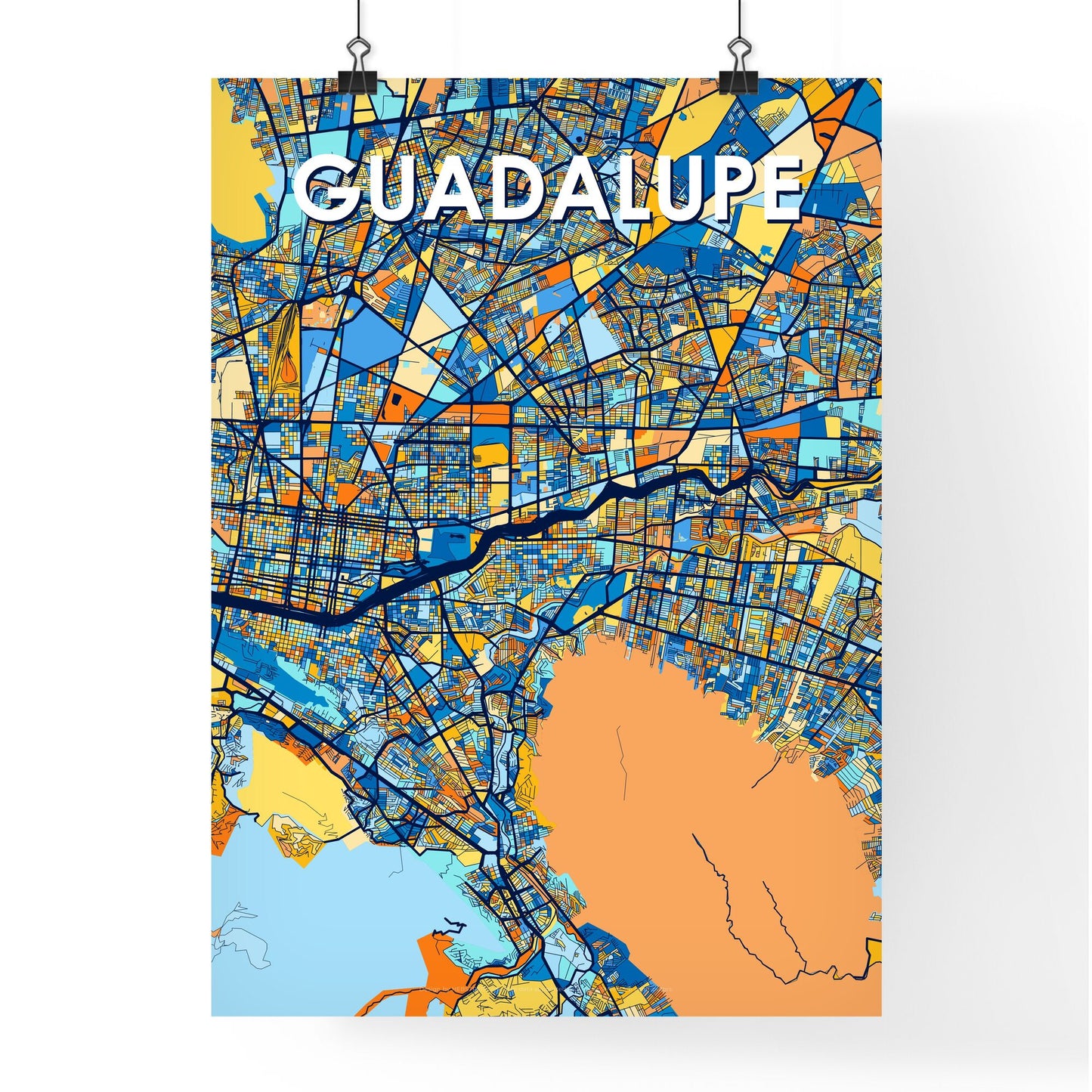 GUADALUPE MEXICO Vibrant Colorful Art Map Poster Blue Orange