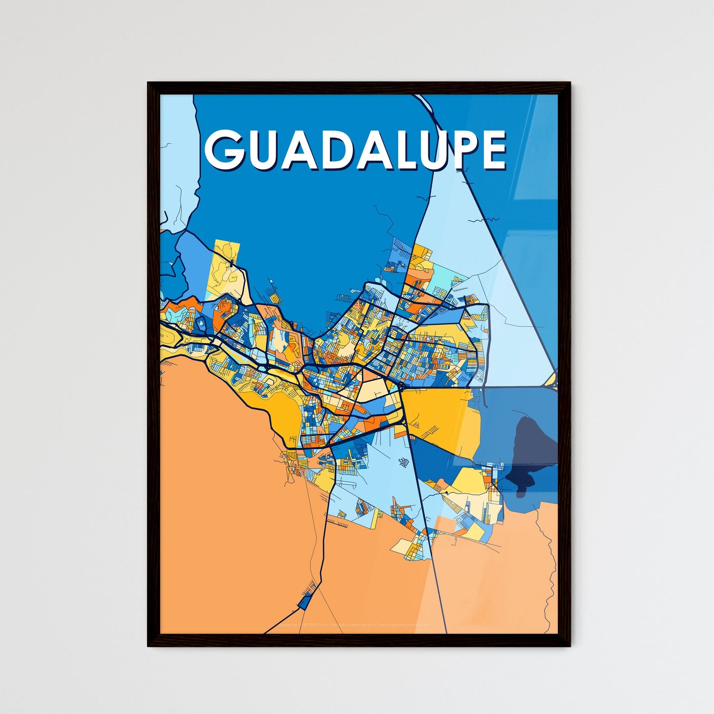 GUADALUPE MEXICO Vibrant Colorful Art Map Poster Blue Orange