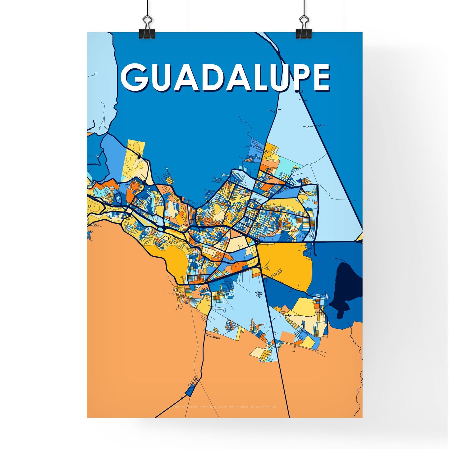 GUADALUPE MEXICO Vibrant Colorful Art Map Poster Blue Orange