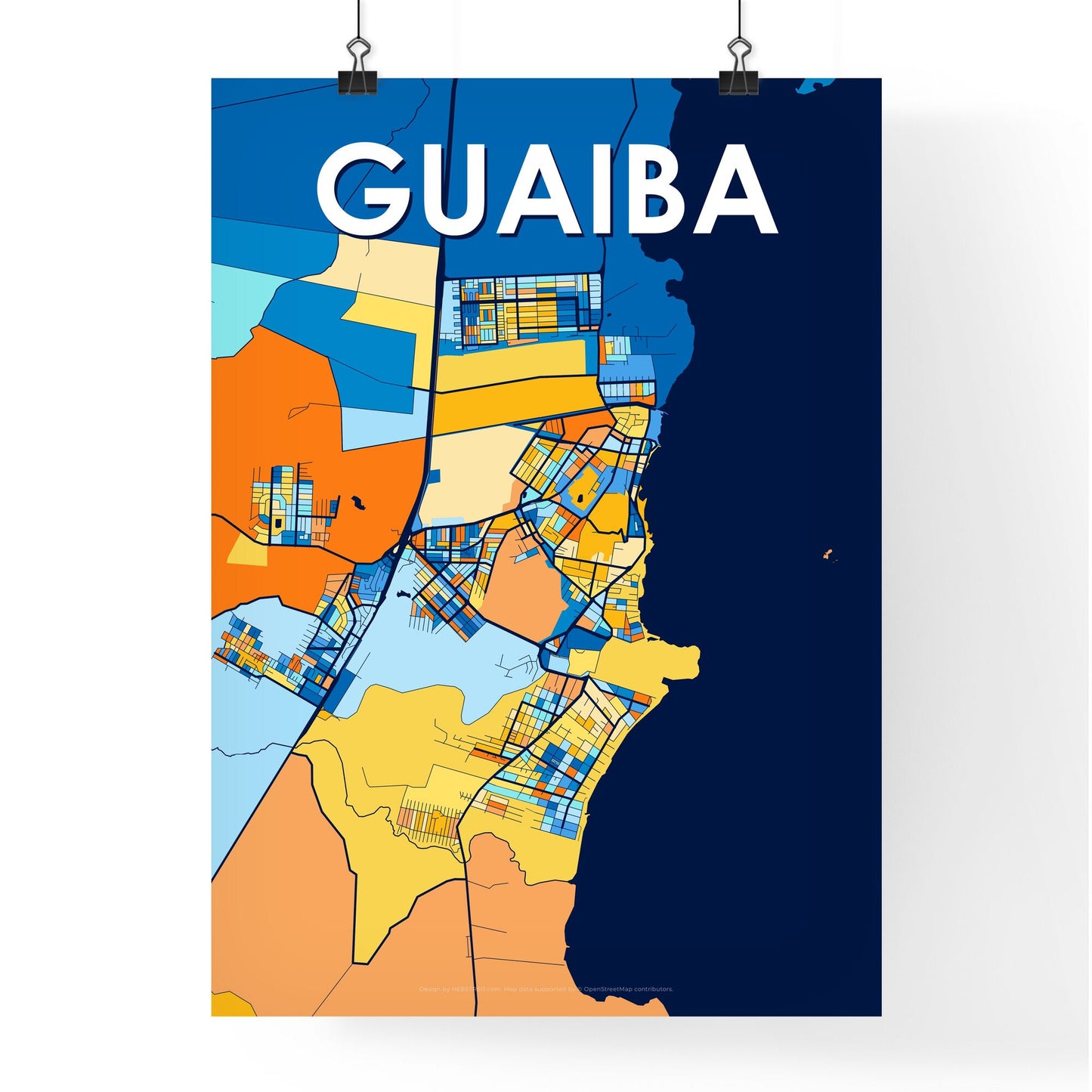 GUAIBA BRAZIL Vibrant Colorful Art Map Poster Blue Orange