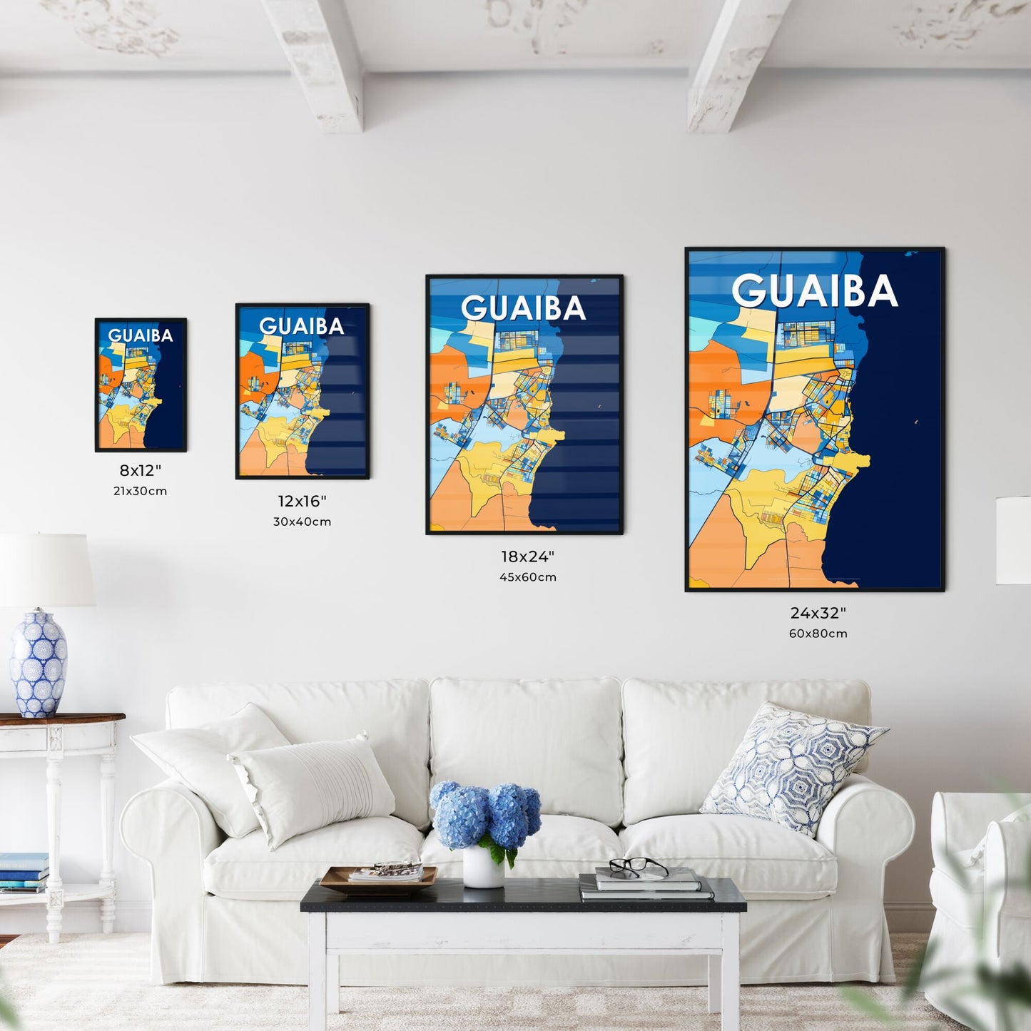 GUAIBA BRAZIL Vibrant Colorful Art Map Poster Blue Orange