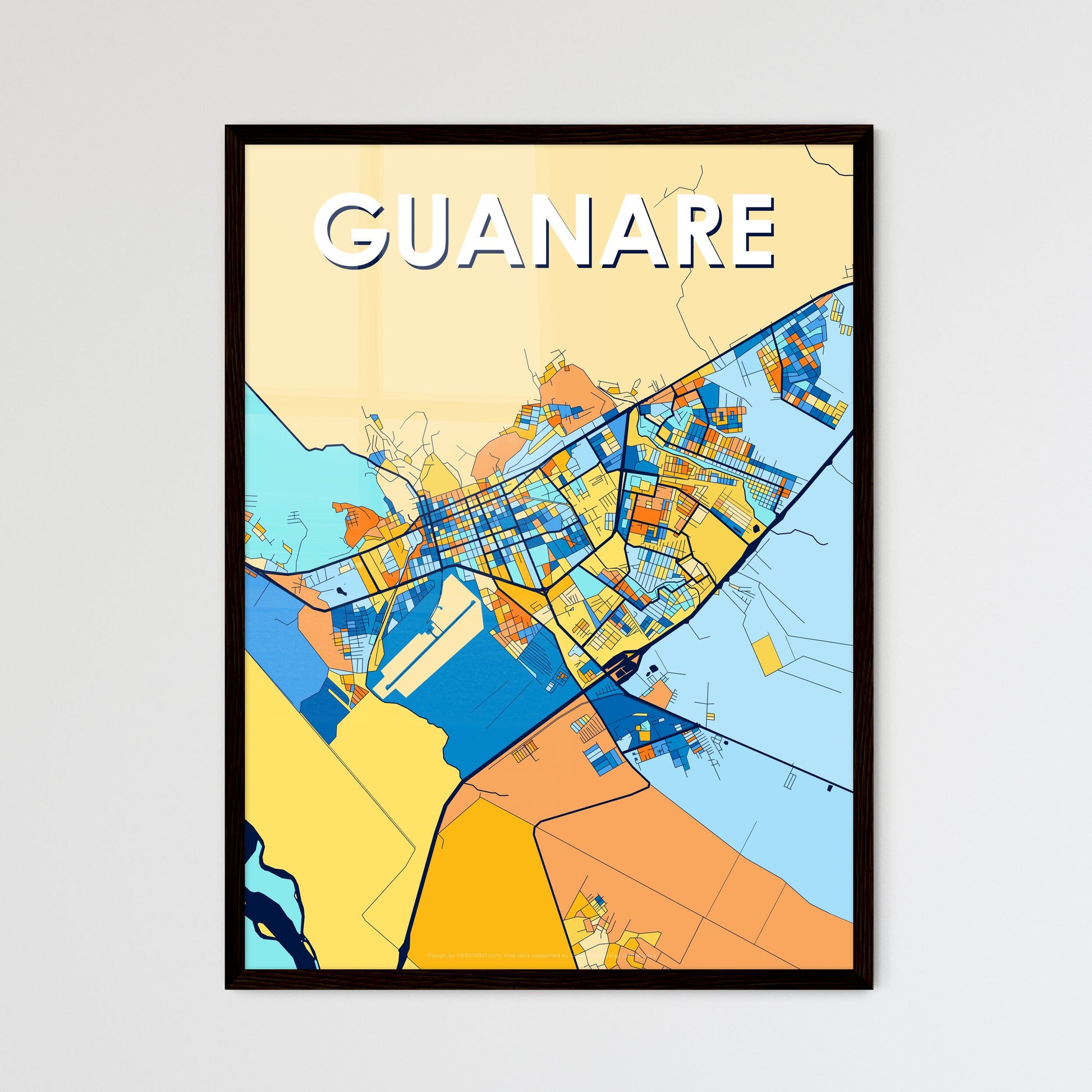 GUANARE VENEZUELA Vibrant Colorful Art Map Poster Blue Orange