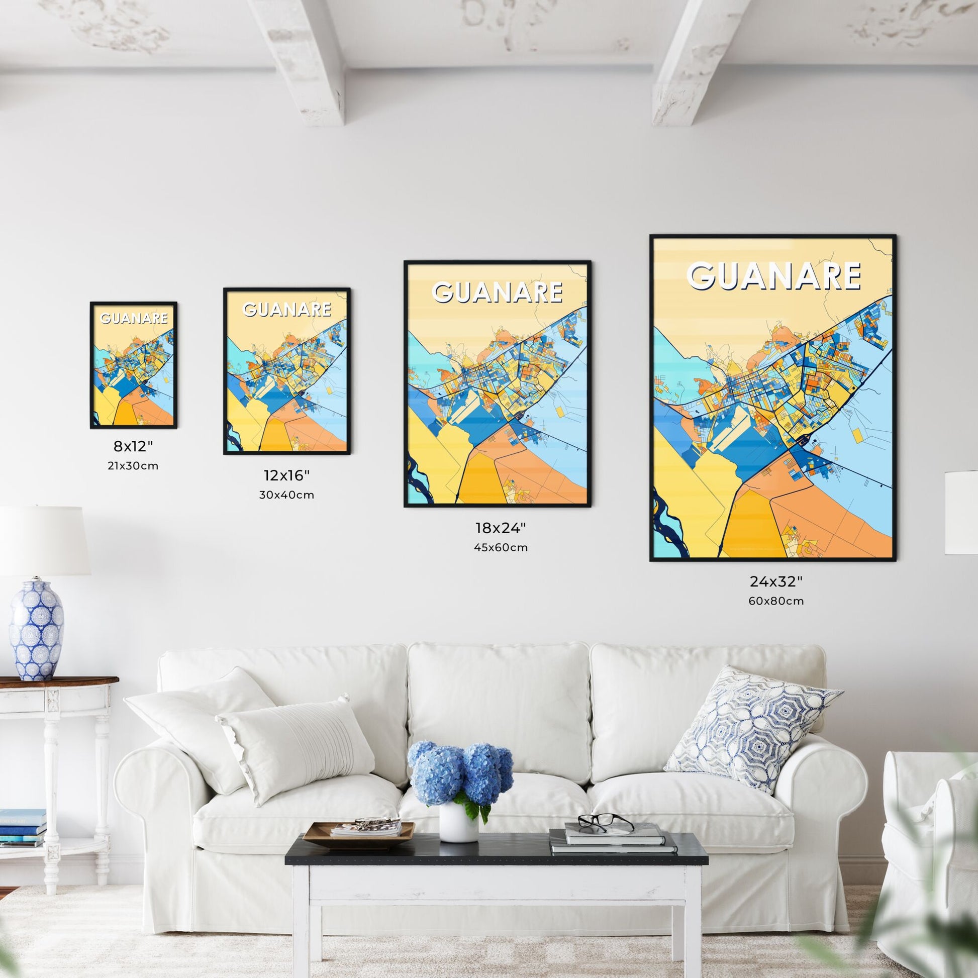 GUANARE VENEZUELA Vibrant Colorful Art Map Poster Blue Orange