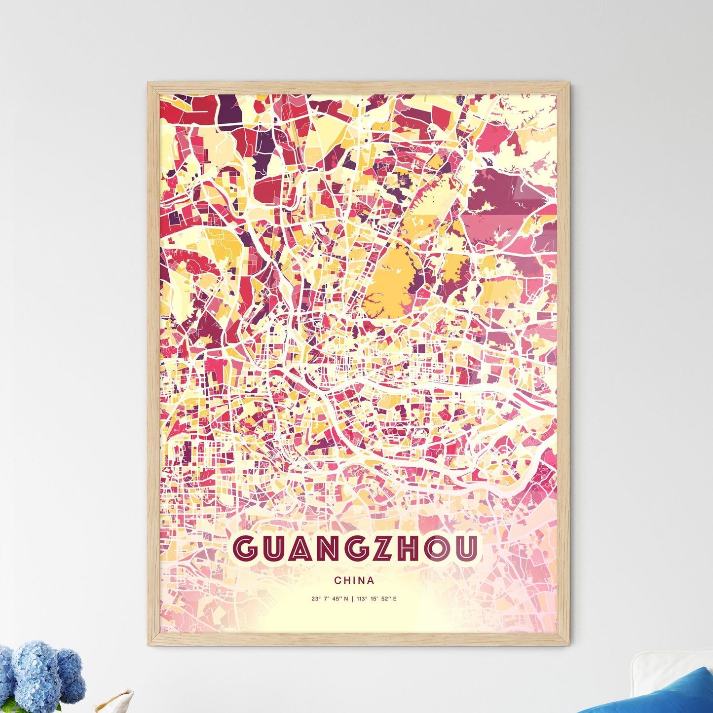 Colorful Guangzhou China Fine Art Map Hot Red
