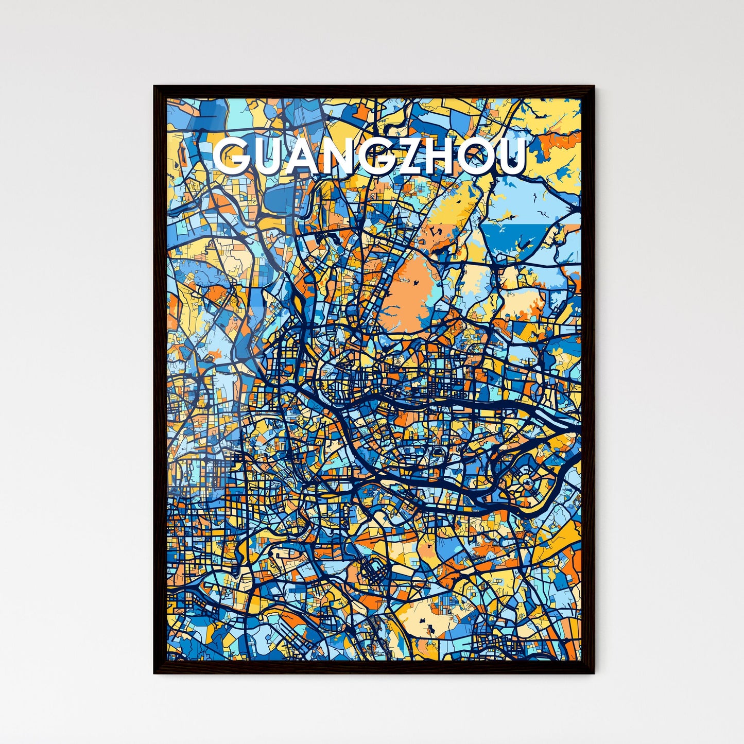 GUANGZHOU CHINA Vibrant Colorful Art Map Poster Blue Orange