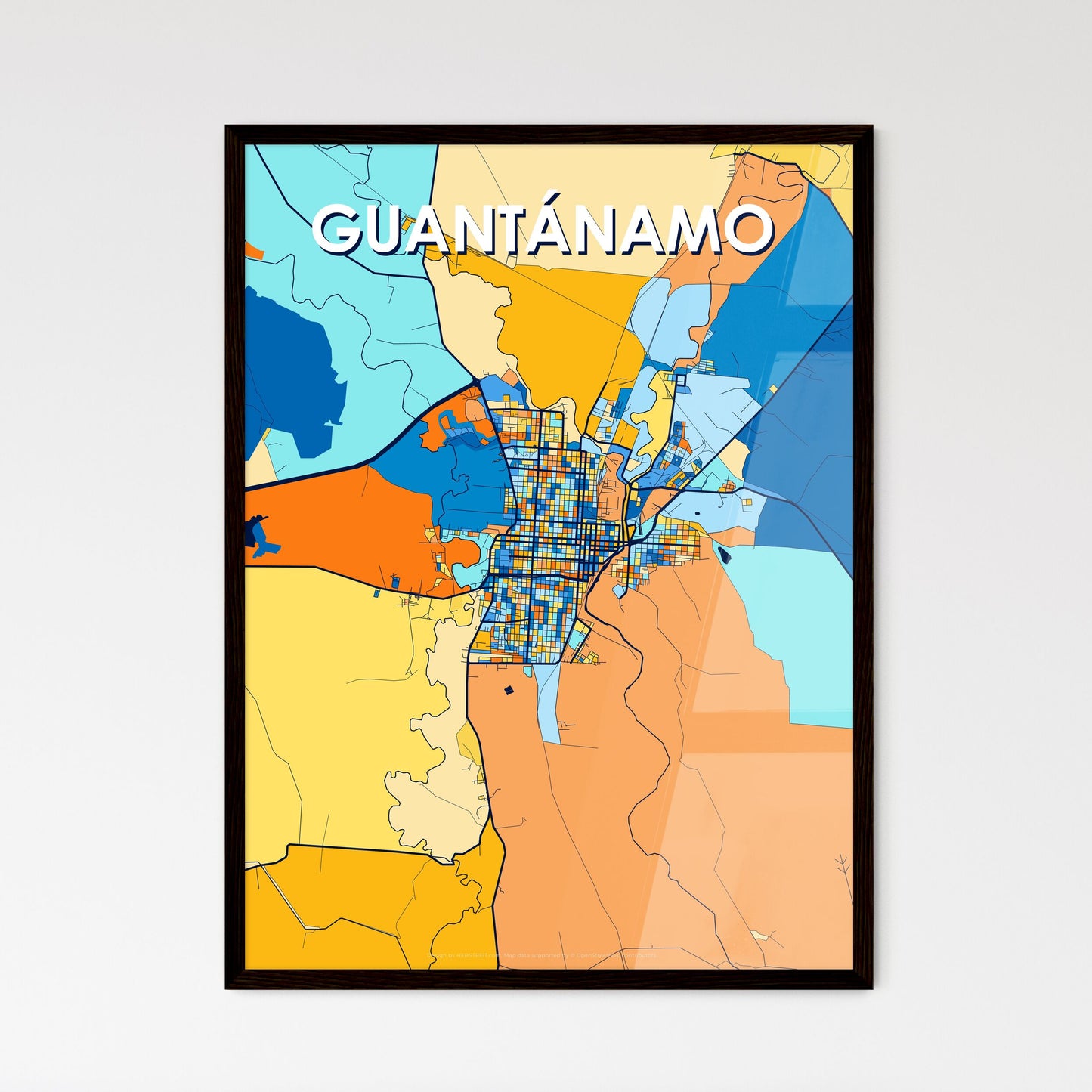 GUANTÁNAMO CUBA Vibrant Colorful Art Map Poster Blue Orange