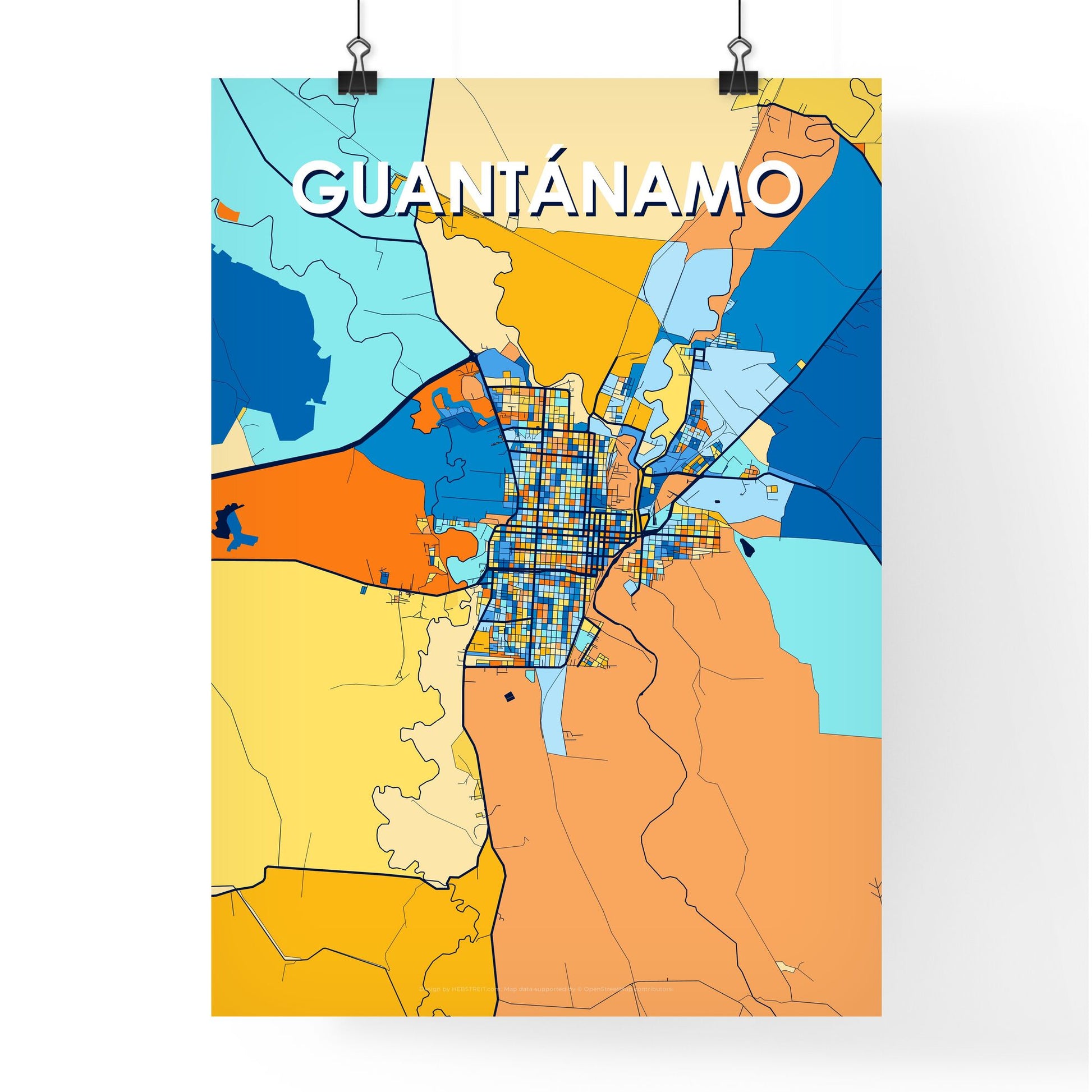 GUANTÁNAMO CUBA Vibrant Colorful Art Map Poster Blue Orange