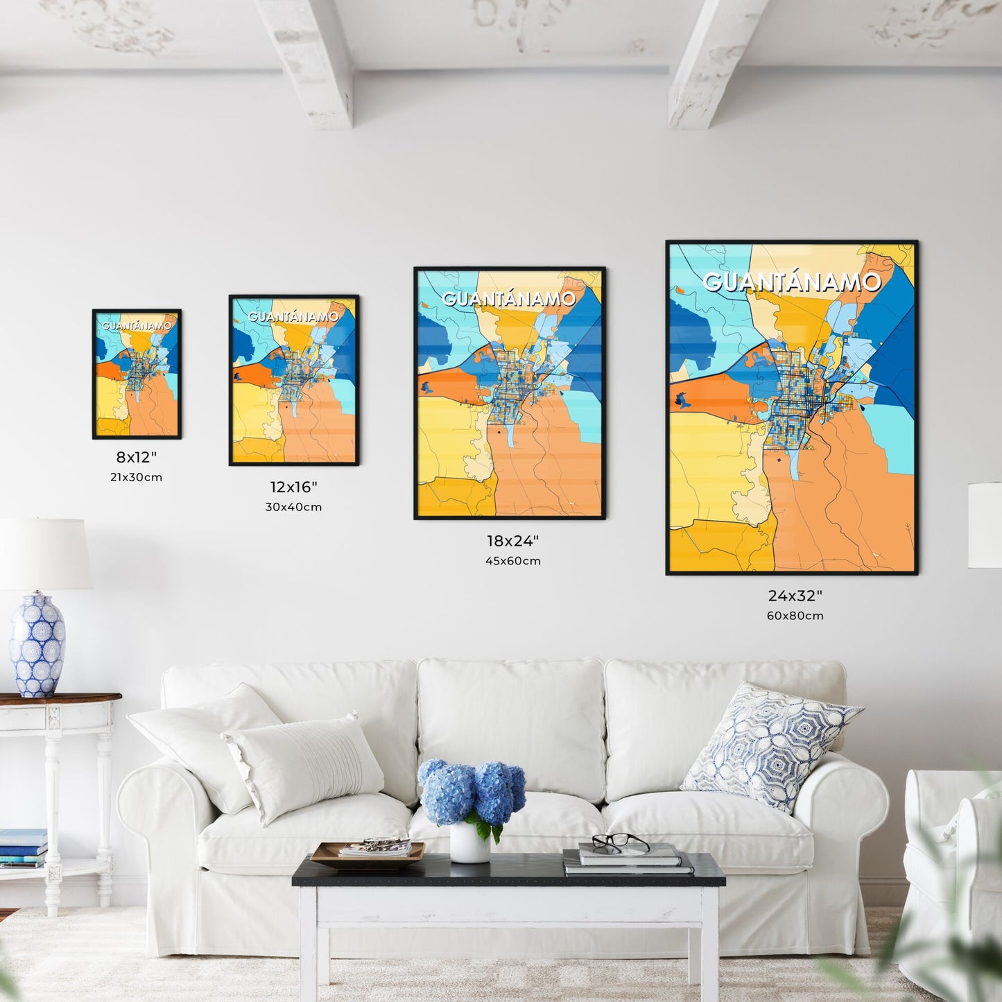 GUANTÁNAMO CUBA Vibrant Colorful Art Map Poster Blue Orange