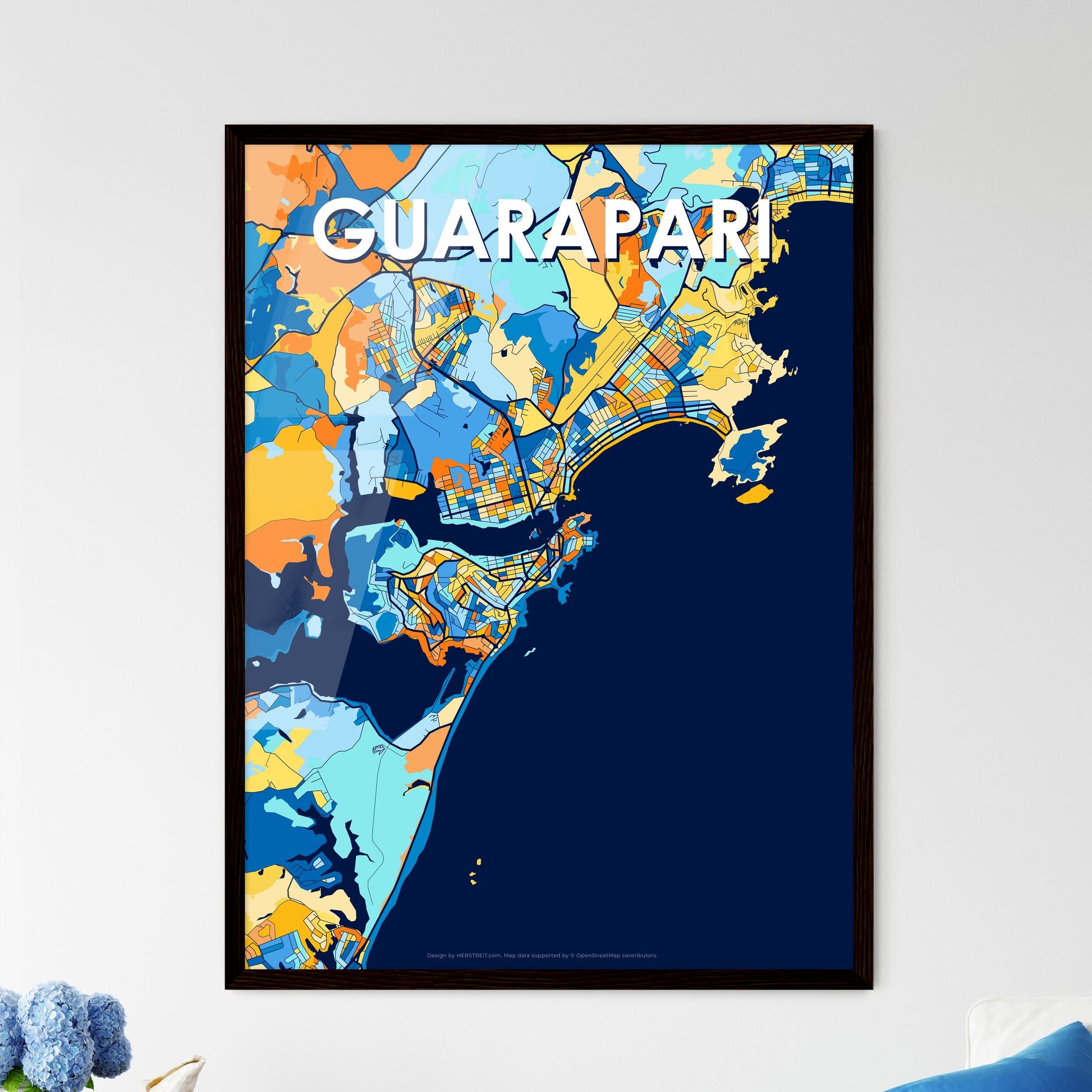 GUARAPARI BRAZIL Vibrant Colorful Art Map Poster Blue Orange