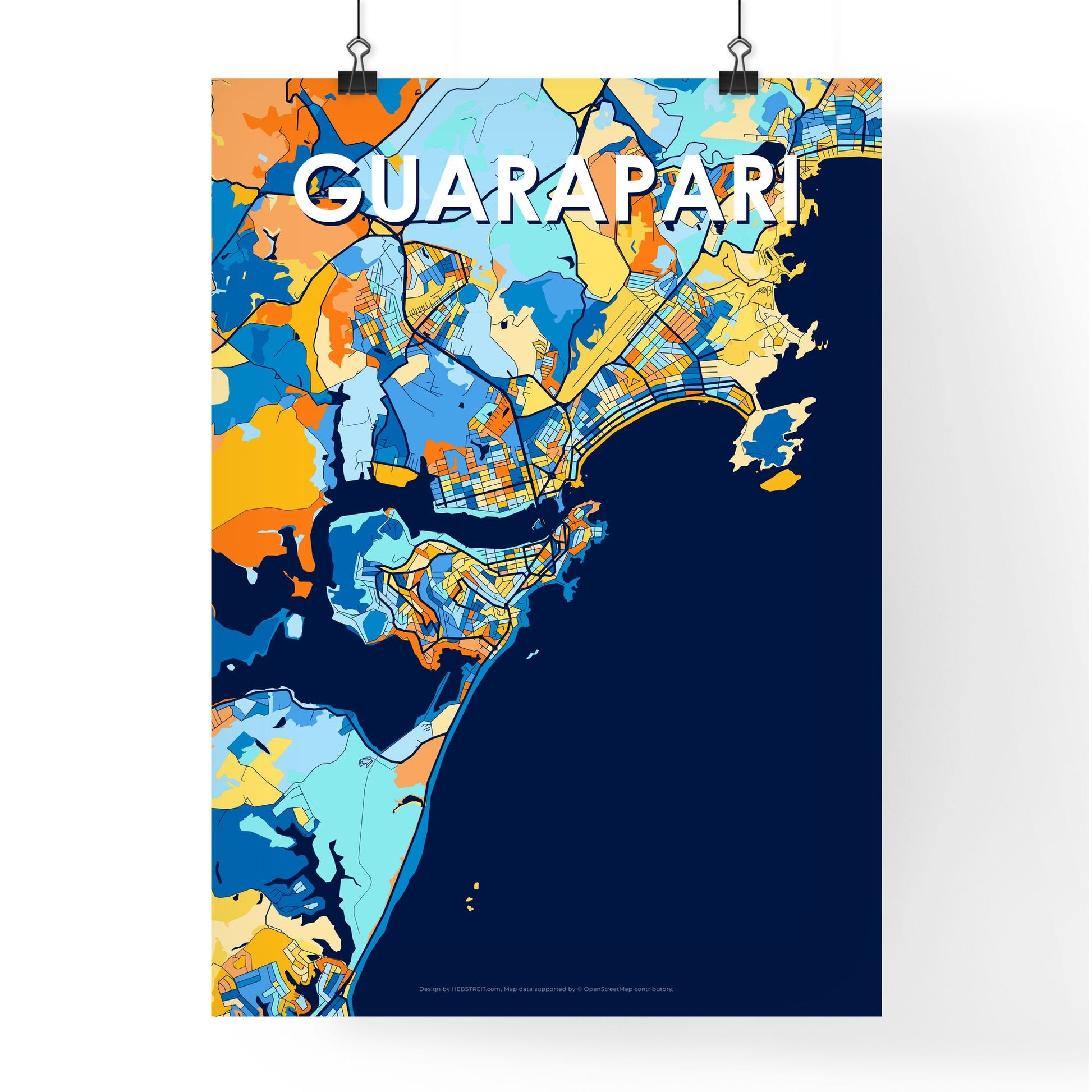 GUARAPARI BRAZIL Vibrant Colorful Art Map Poster Blue Orange