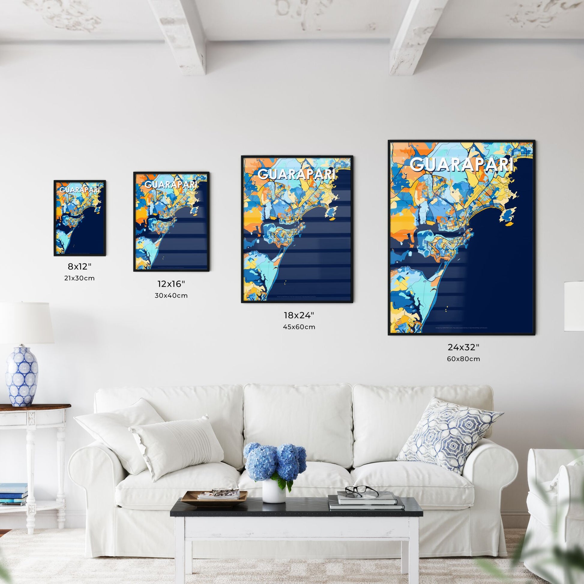 GUARAPARI BRAZIL Vibrant Colorful Art Map Poster Blue Orange