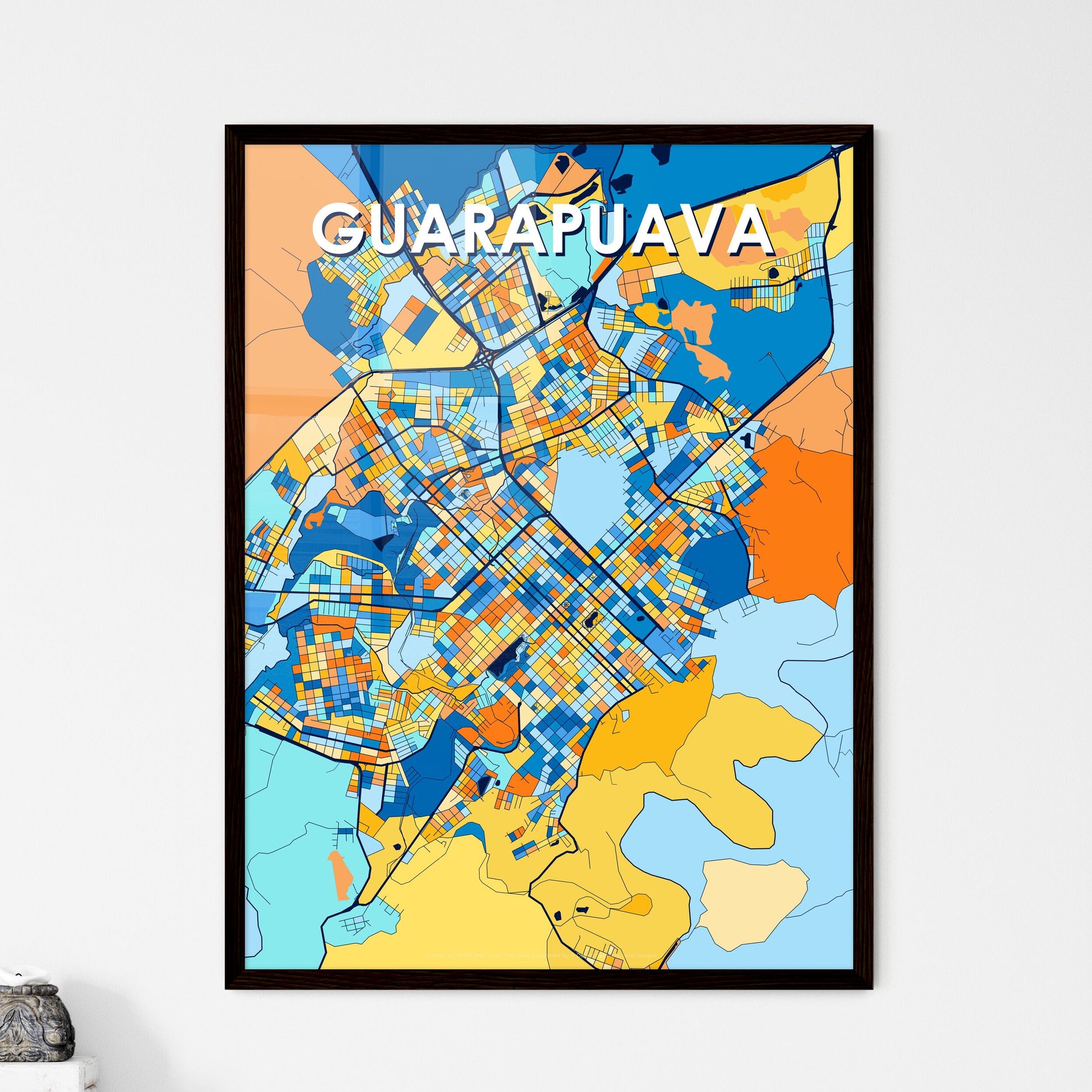 GUARAPUAVA BRAZIL Vibrant Colorful Art Map Poster Blue Orange