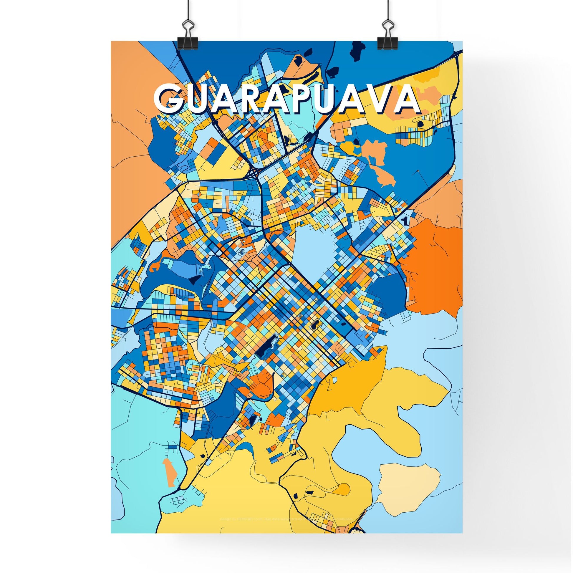 GUARAPUAVA BRAZIL Vibrant Colorful Art Map Poster Blue Orange