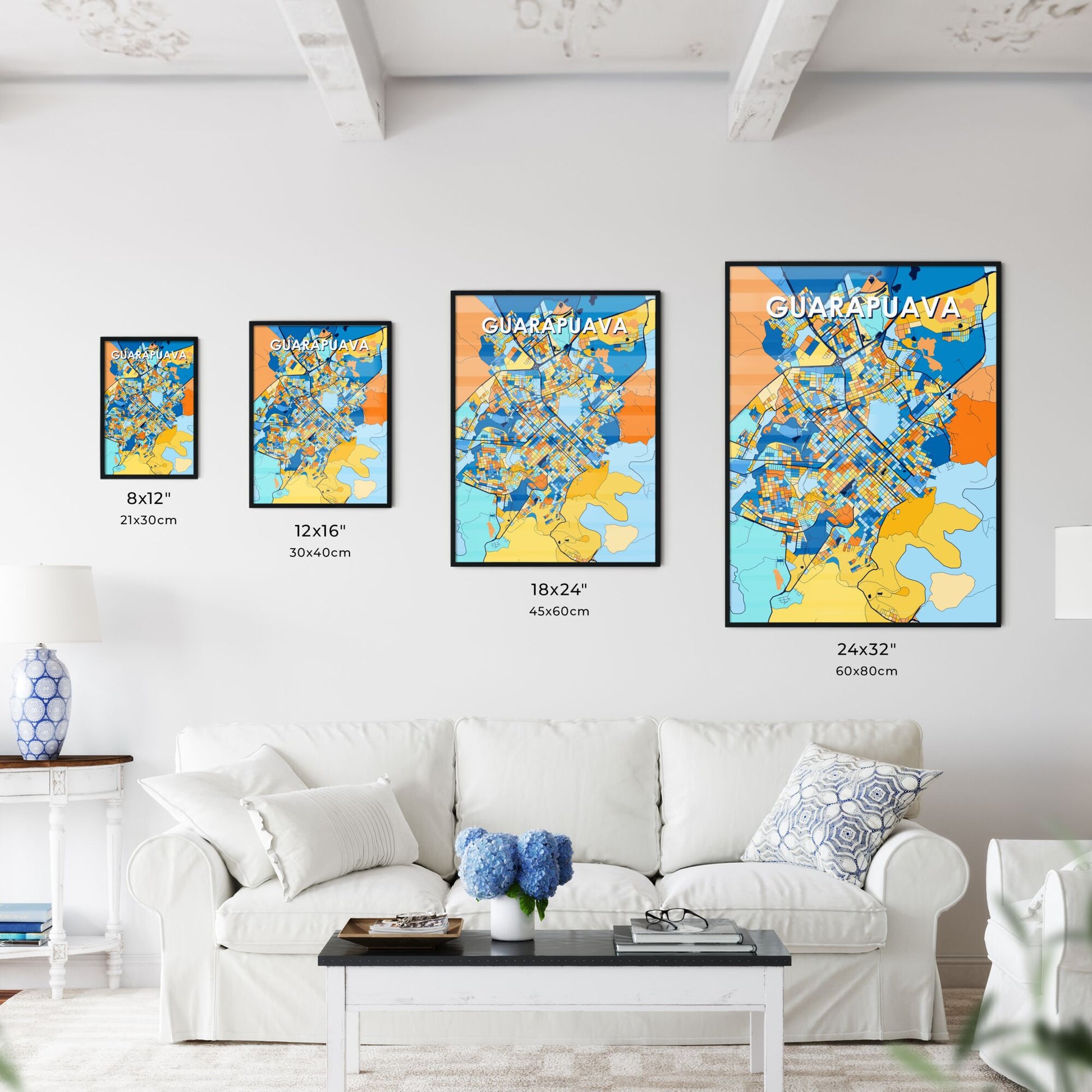 GUARAPUAVA BRAZIL Vibrant Colorful Art Map Poster Blue Orange