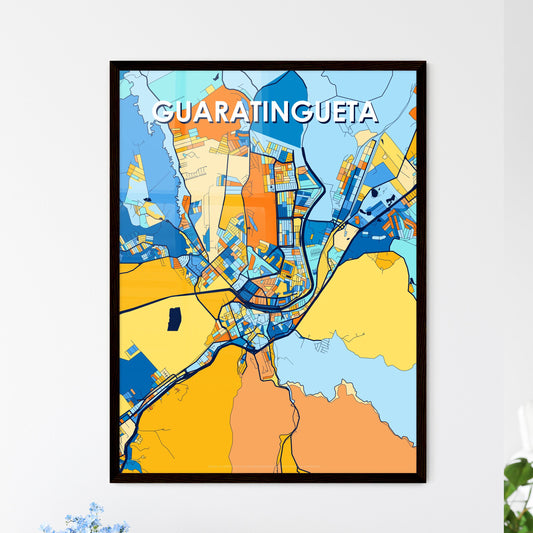 GUARATINGUETA BRAZIL Vibrant Colorful Art Map Poster Blue Orange