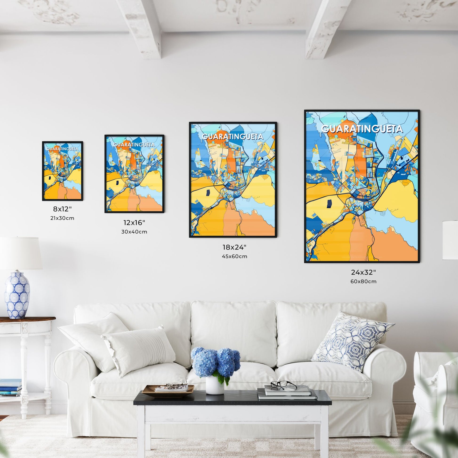 GUARATINGUETA BRAZIL Vibrant Colorful Art Map Poster Blue Orange