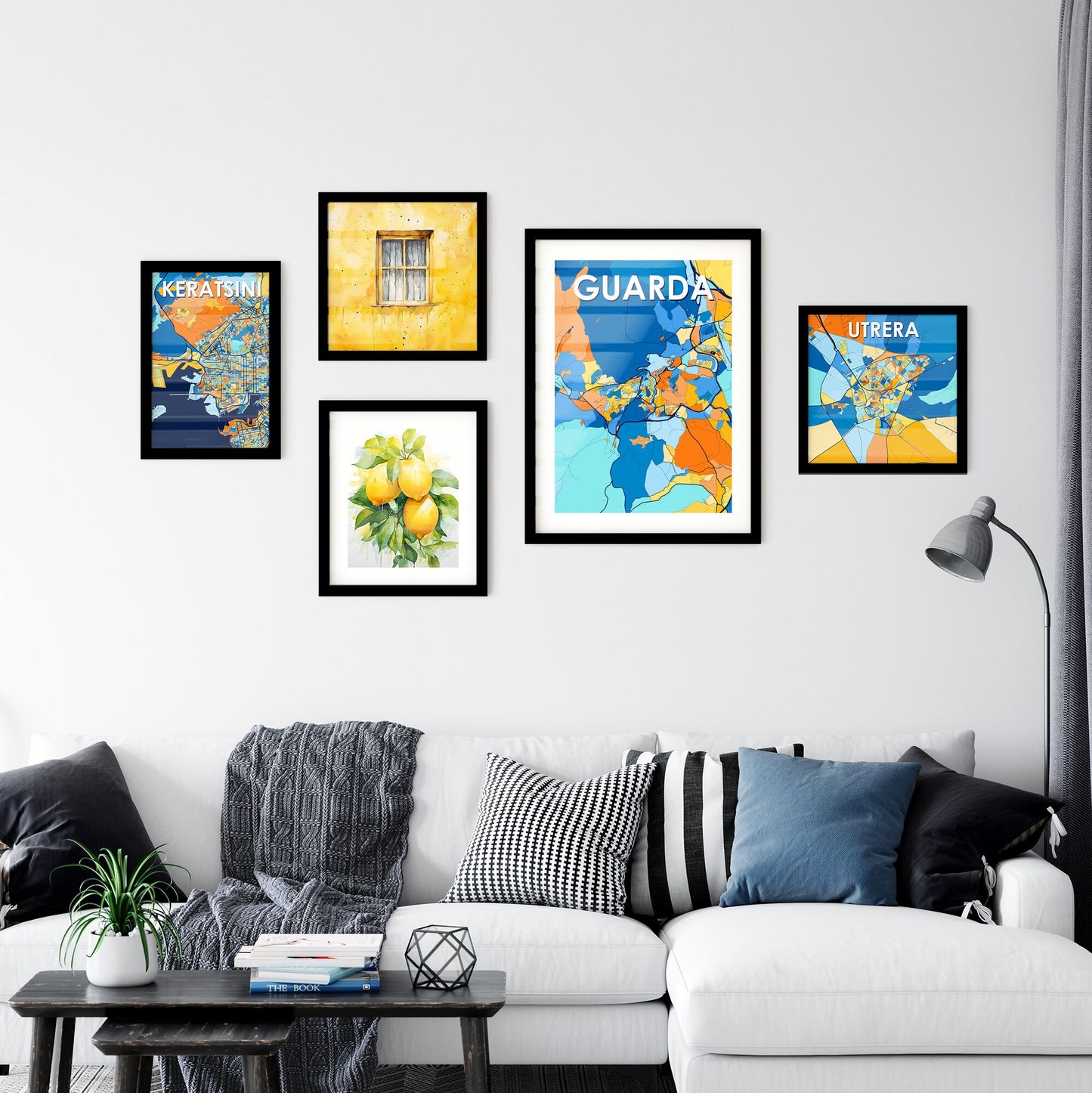 GUARDA PORTUGAL Vibrant Colorful Art Map Poster Blue Orange