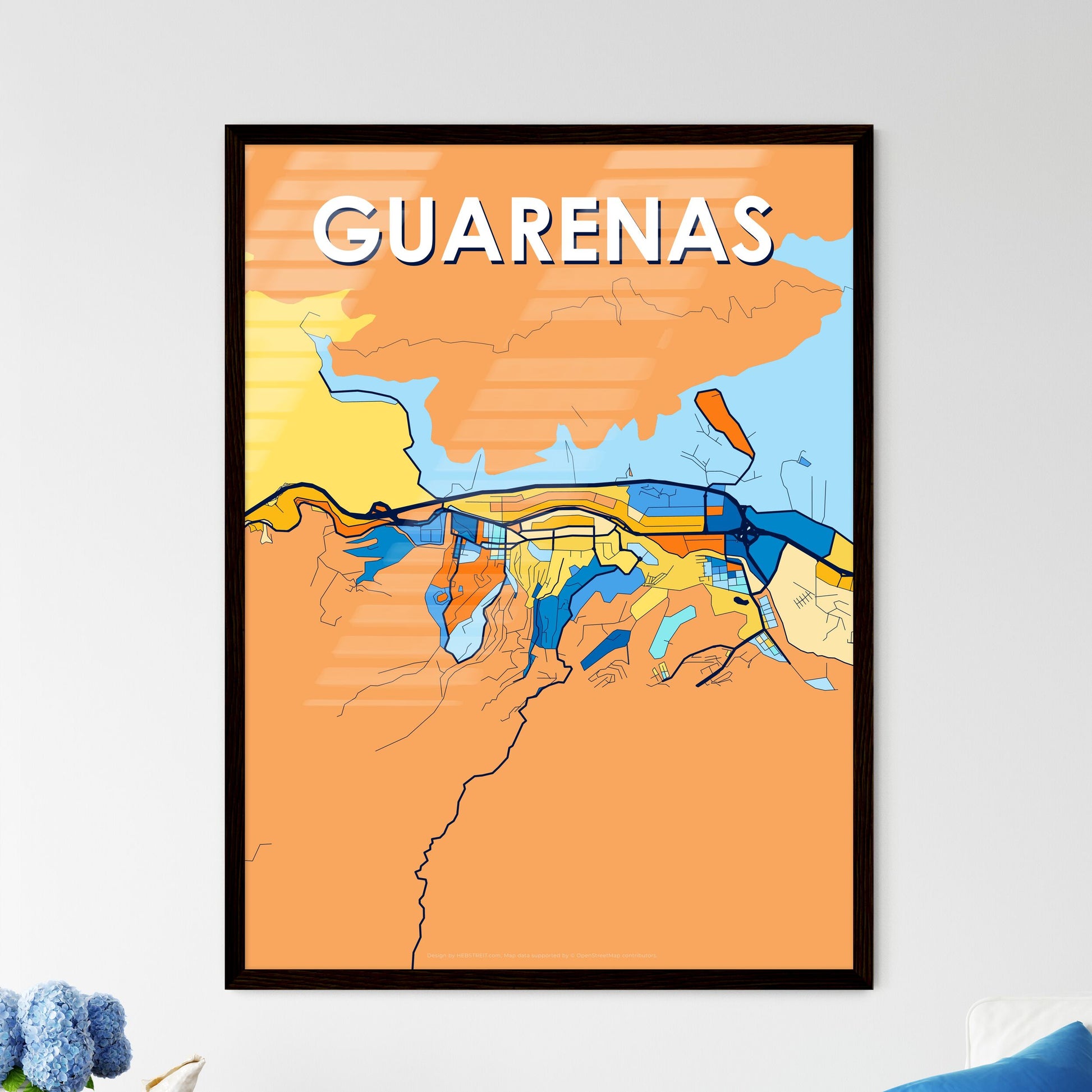 GUARENAS VENEZUELA Vibrant Colorful Art Map Poster Blue Orange