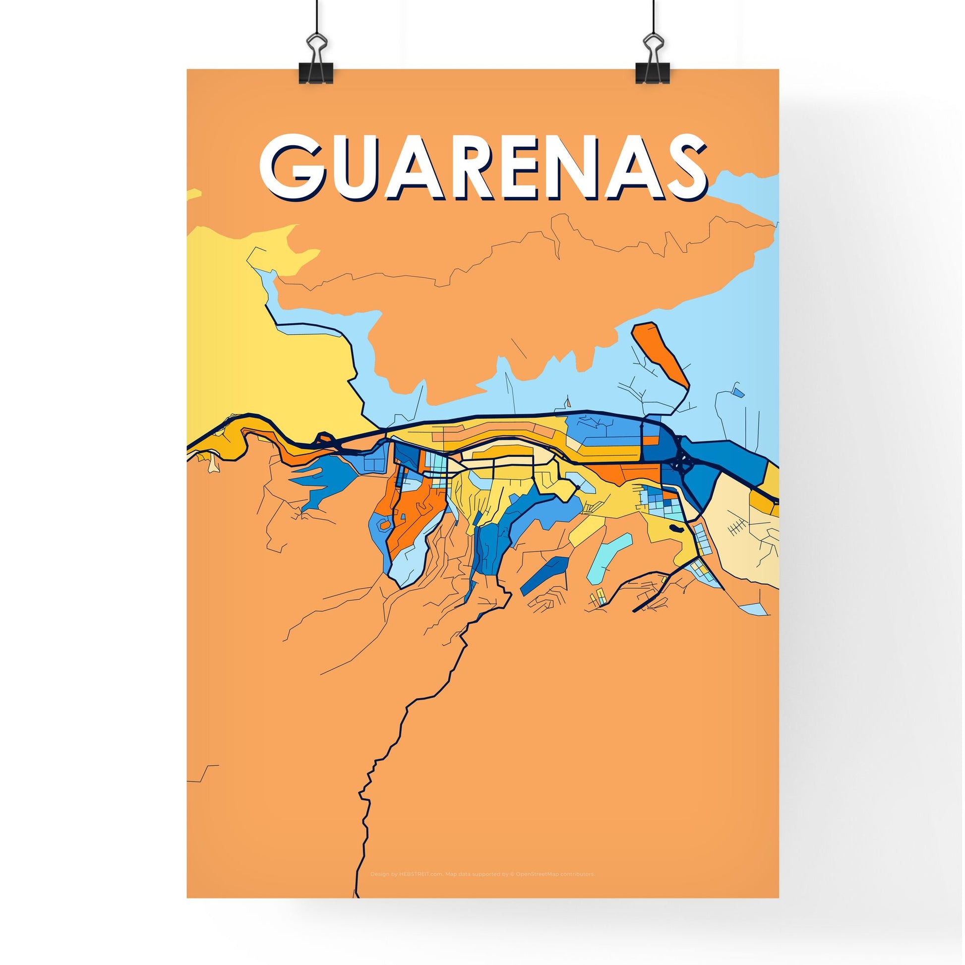 GUARENAS VENEZUELA Vibrant Colorful Art Map Poster Blue Orange