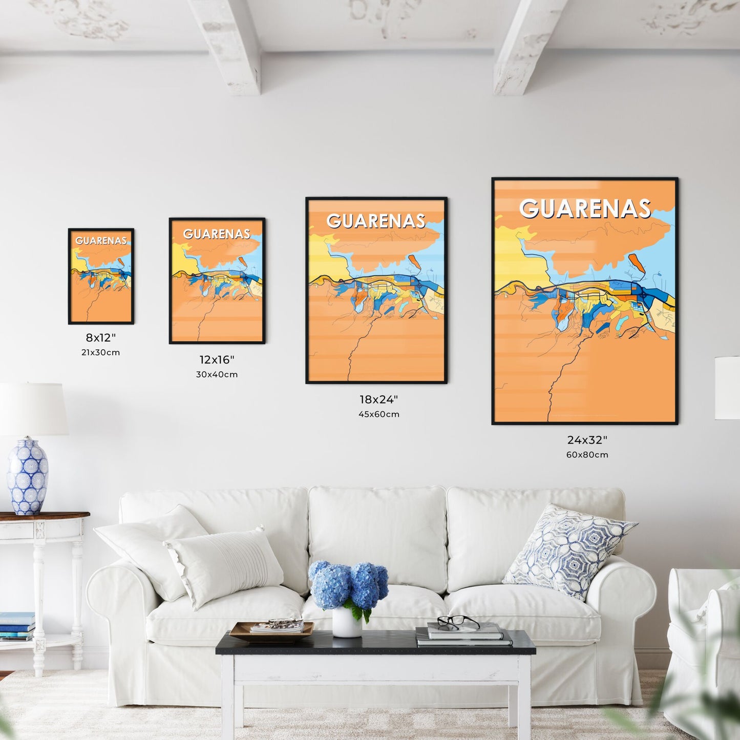 GUARENAS VENEZUELA Vibrant Colorful Art Map Poster Blue Orange