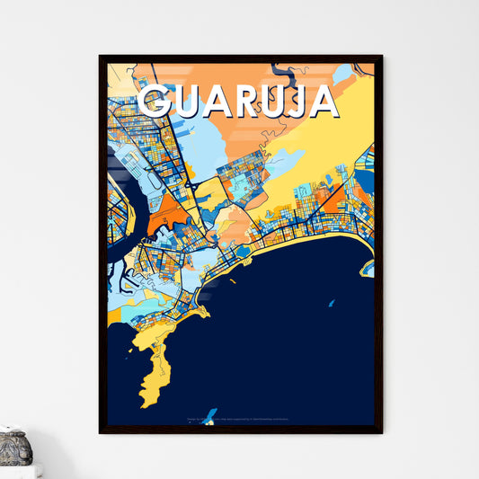 GUARUJA BRAZIL Vibrant Colorful Art Map Poster Blue Orange