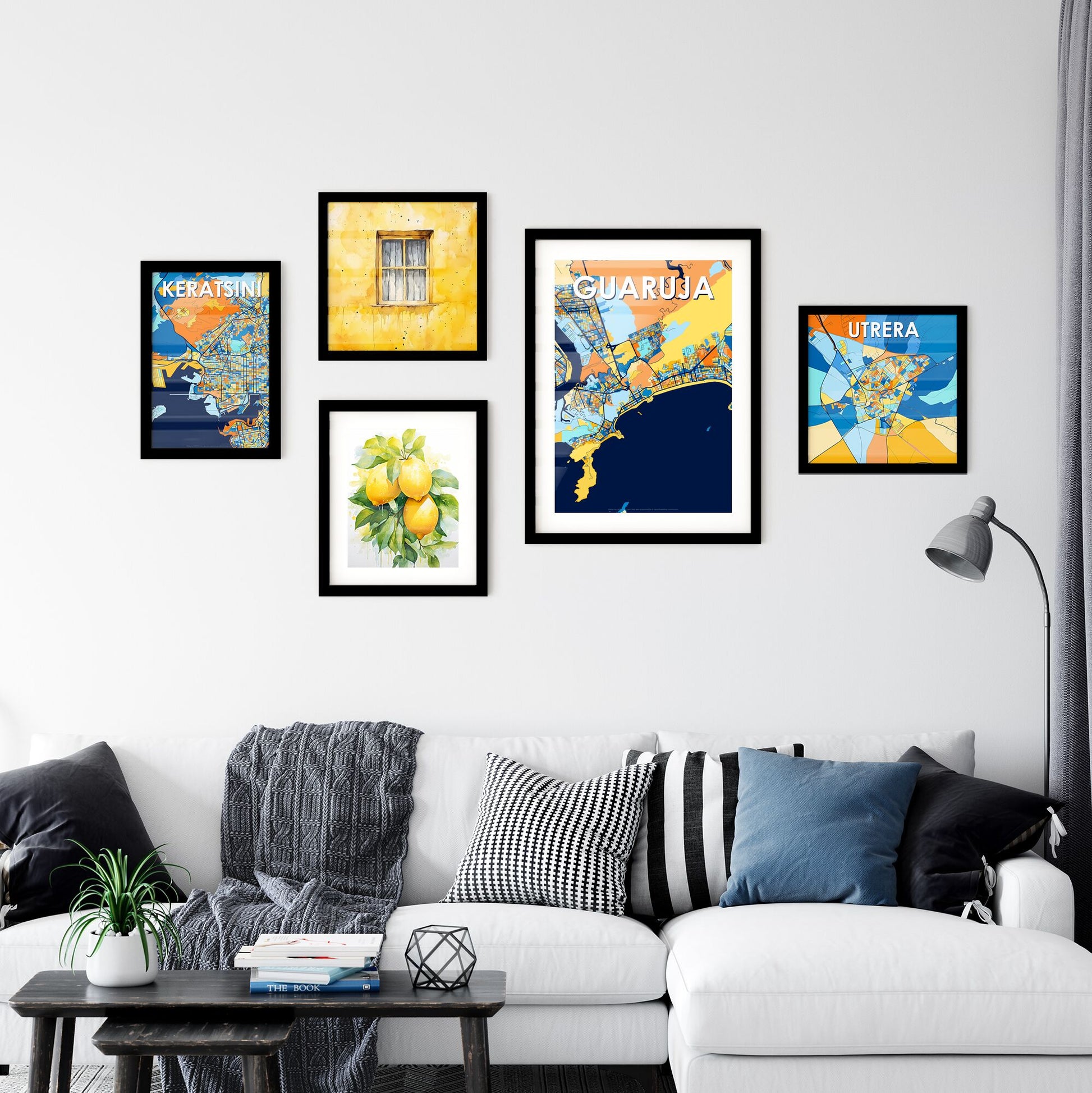 GUARUJA BRAZIL Vibrant Colorful Art Map Poster Blue Orange