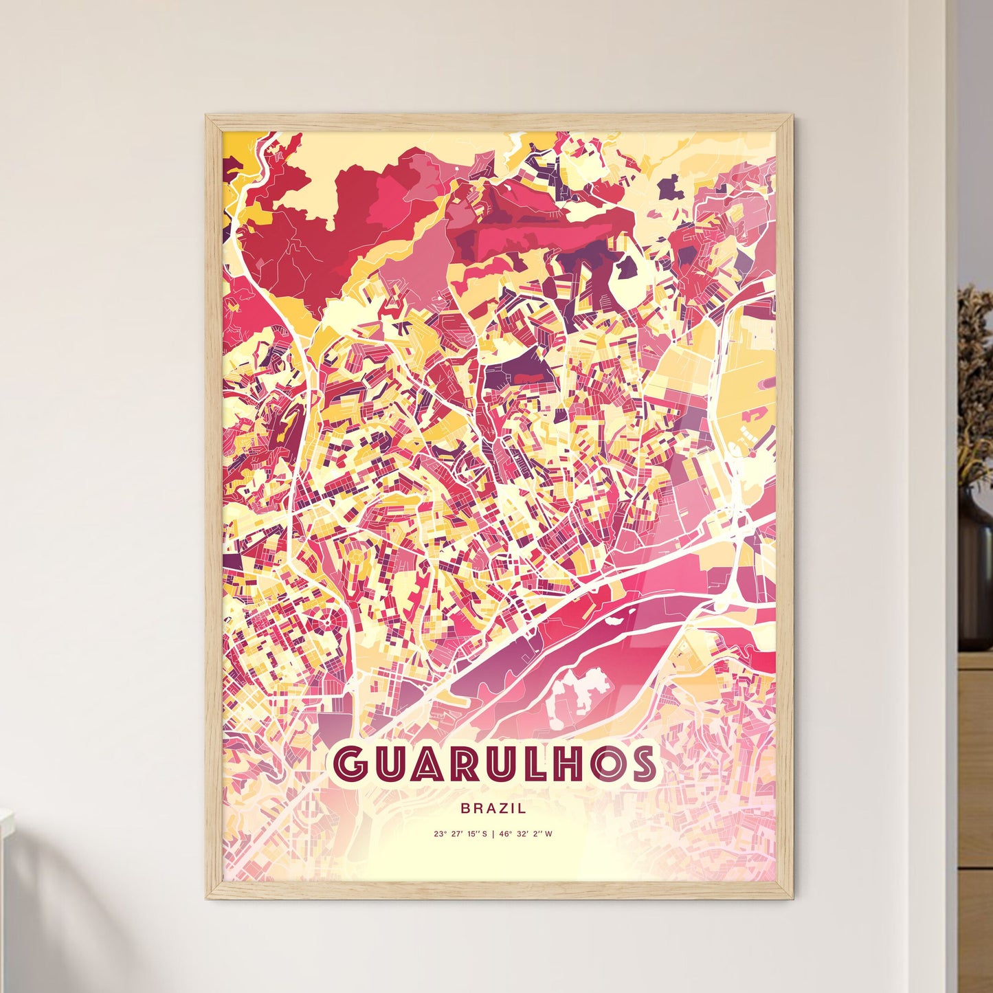 Colorful Guarulhos Brazil Fine Art Map Hot Red