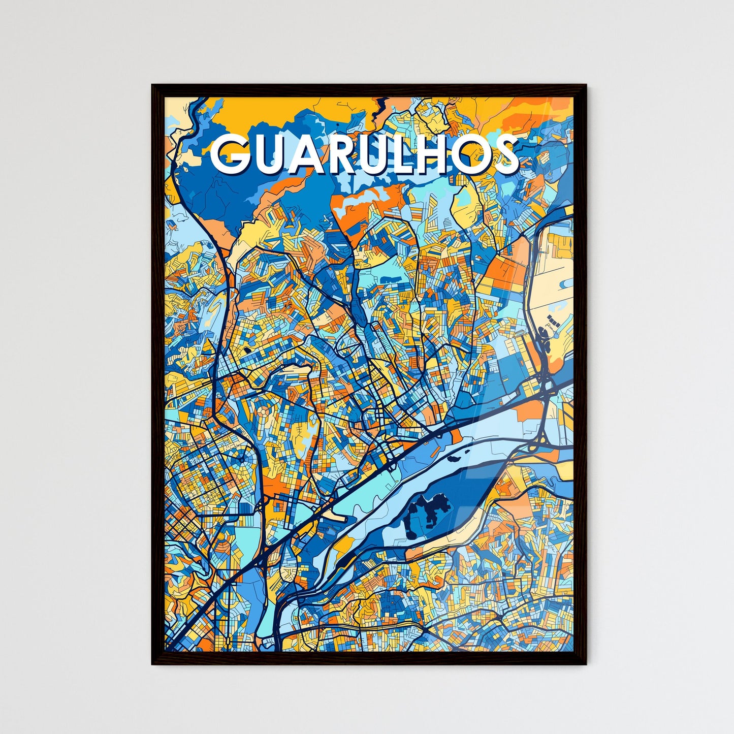 GUARULHOS BRAZIL Vibrant Colorful Art Map Poster Blue Orange