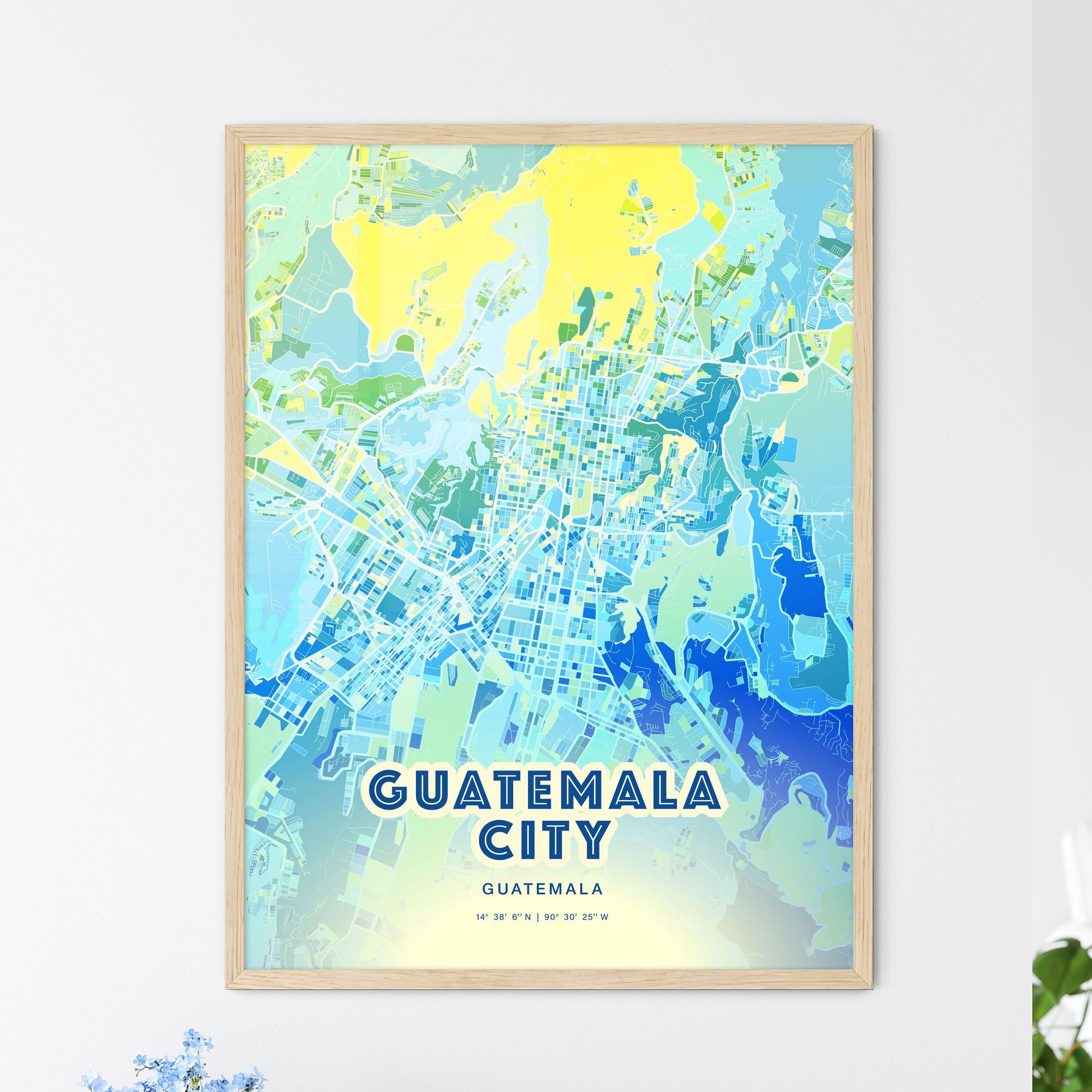 Colorful Guatemala City Guatemala Fine Art Map Cool Blue