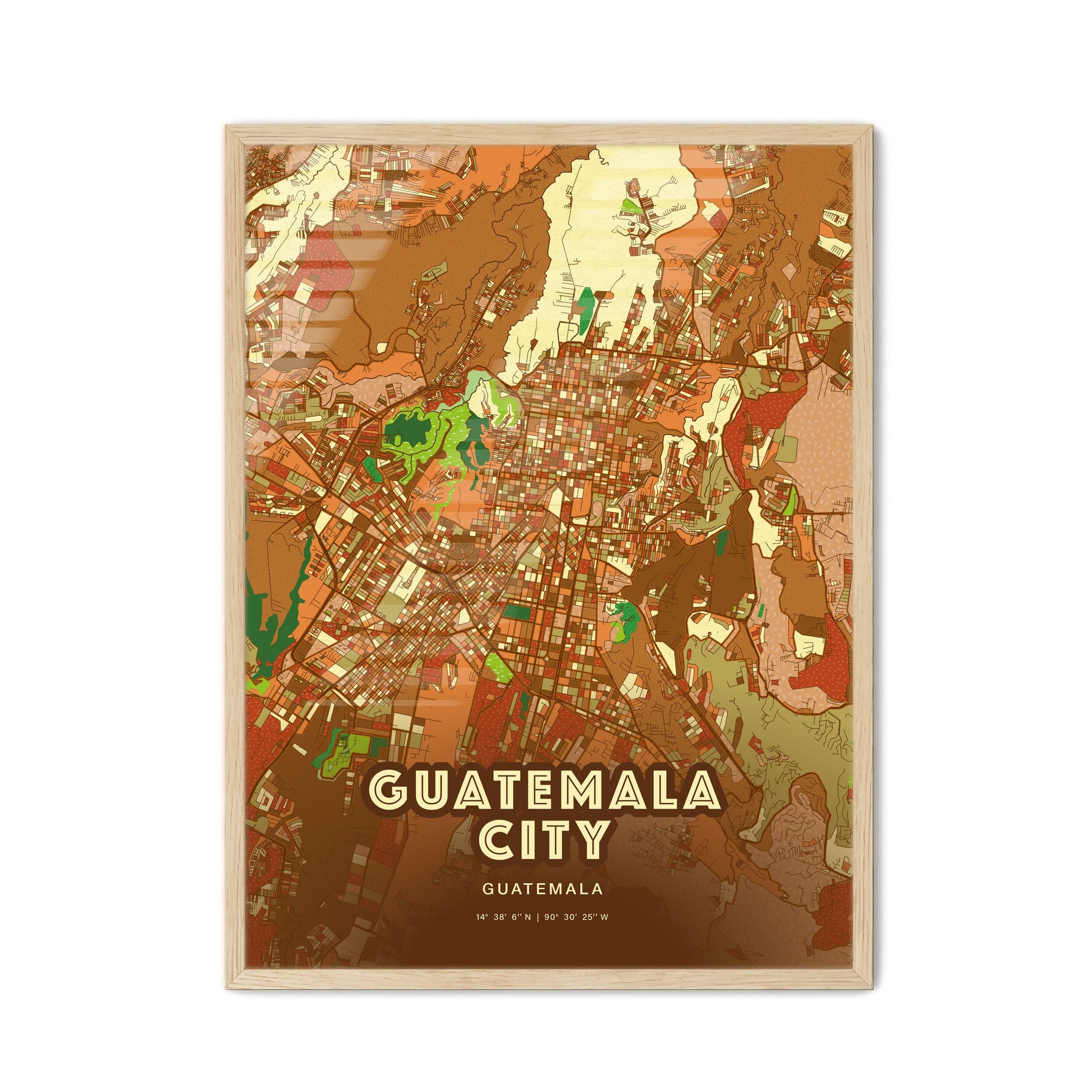 Colorful Guatemala City Guatemala Fine Art Map Farmhouse