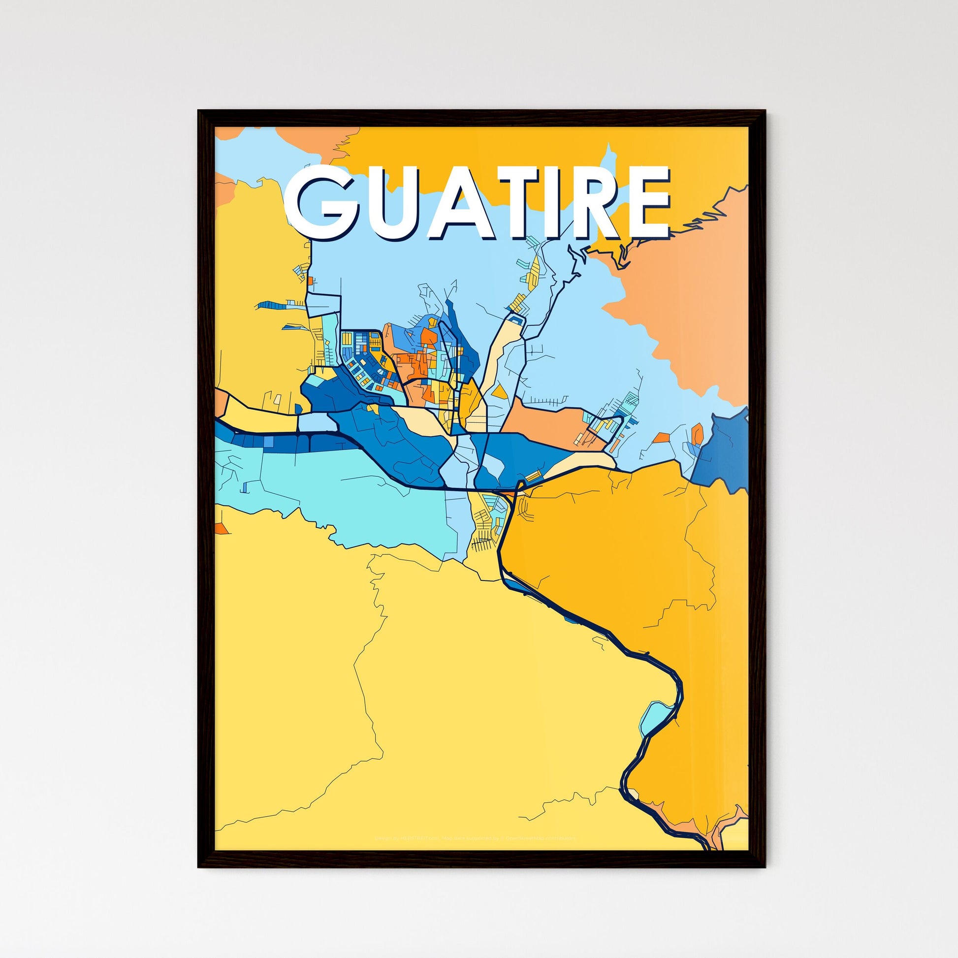 GUATIRE VENEZUELA Vibrant Colorful Art Map Poster Blue Orange