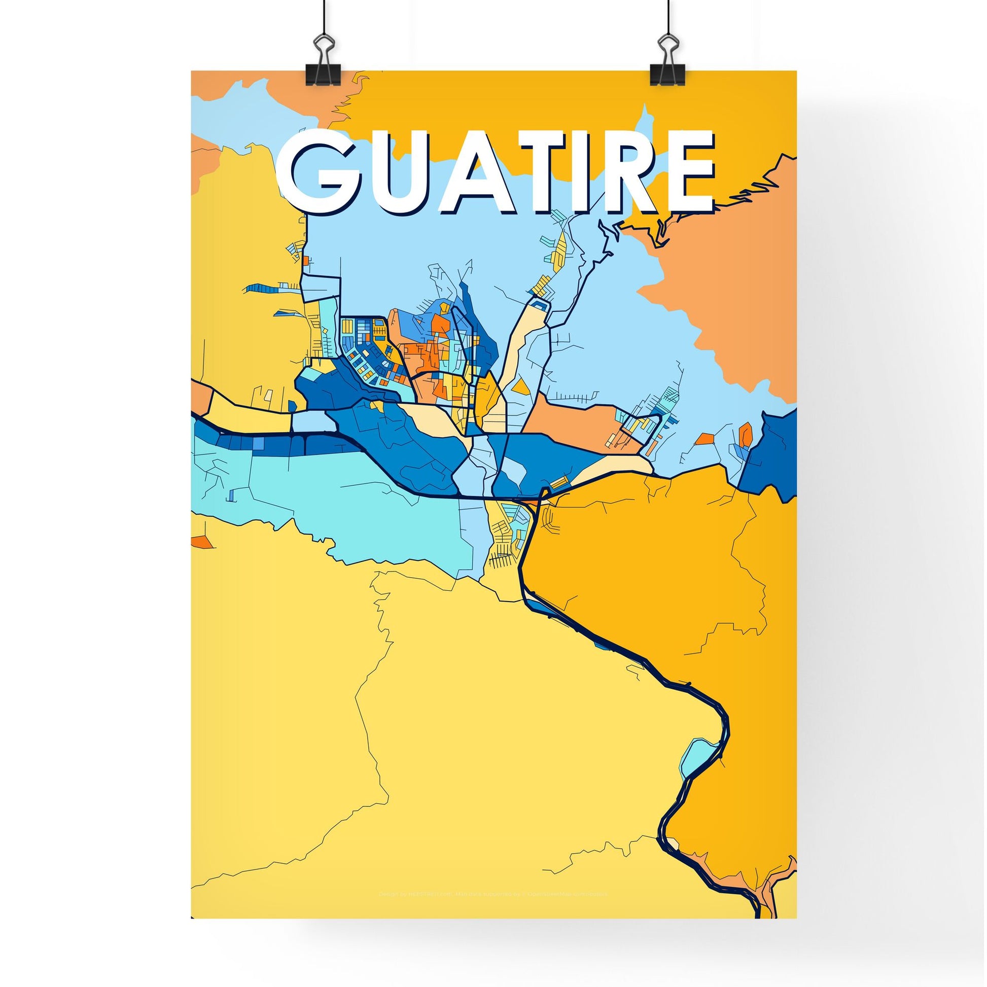 GUATIRE VENEZUELA Vibrant Colorful Art Map Poster Blue Orange