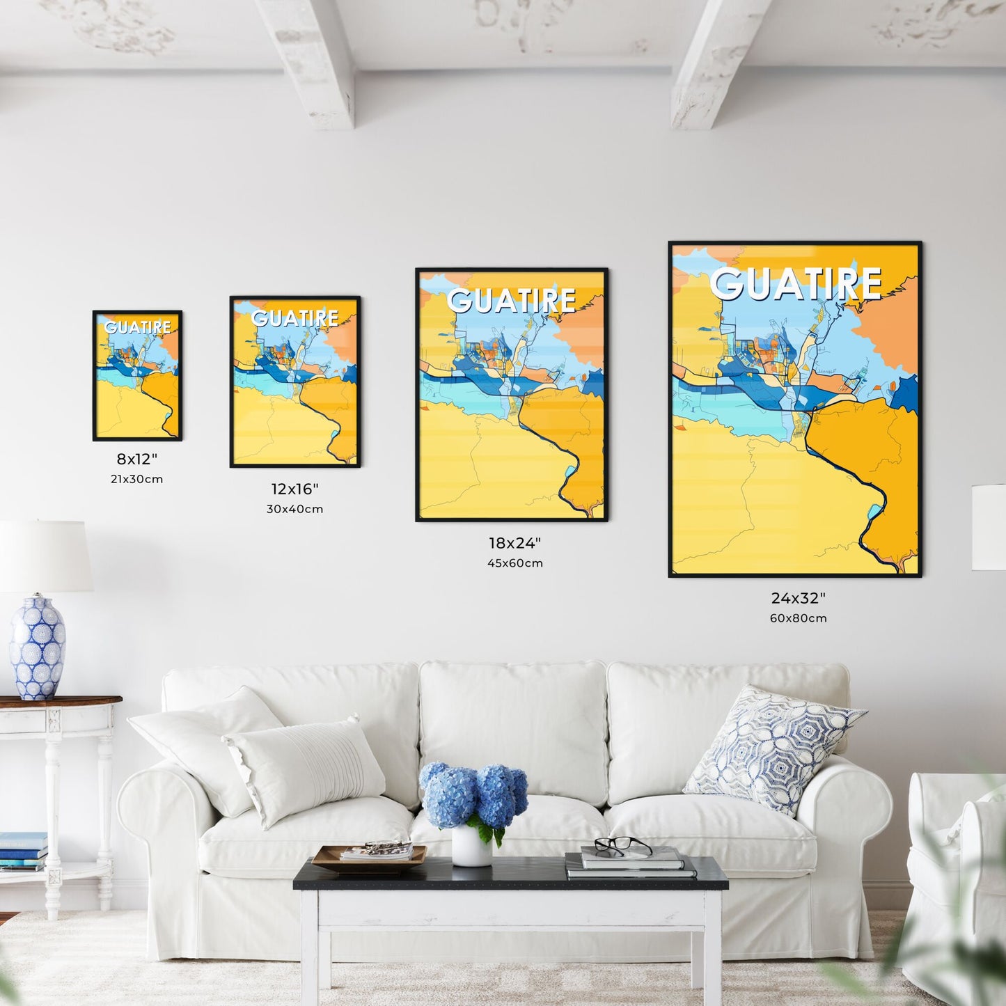 GUATIRE VENEZUELA Vibrant Colorful Art Map Poster Blue Orange