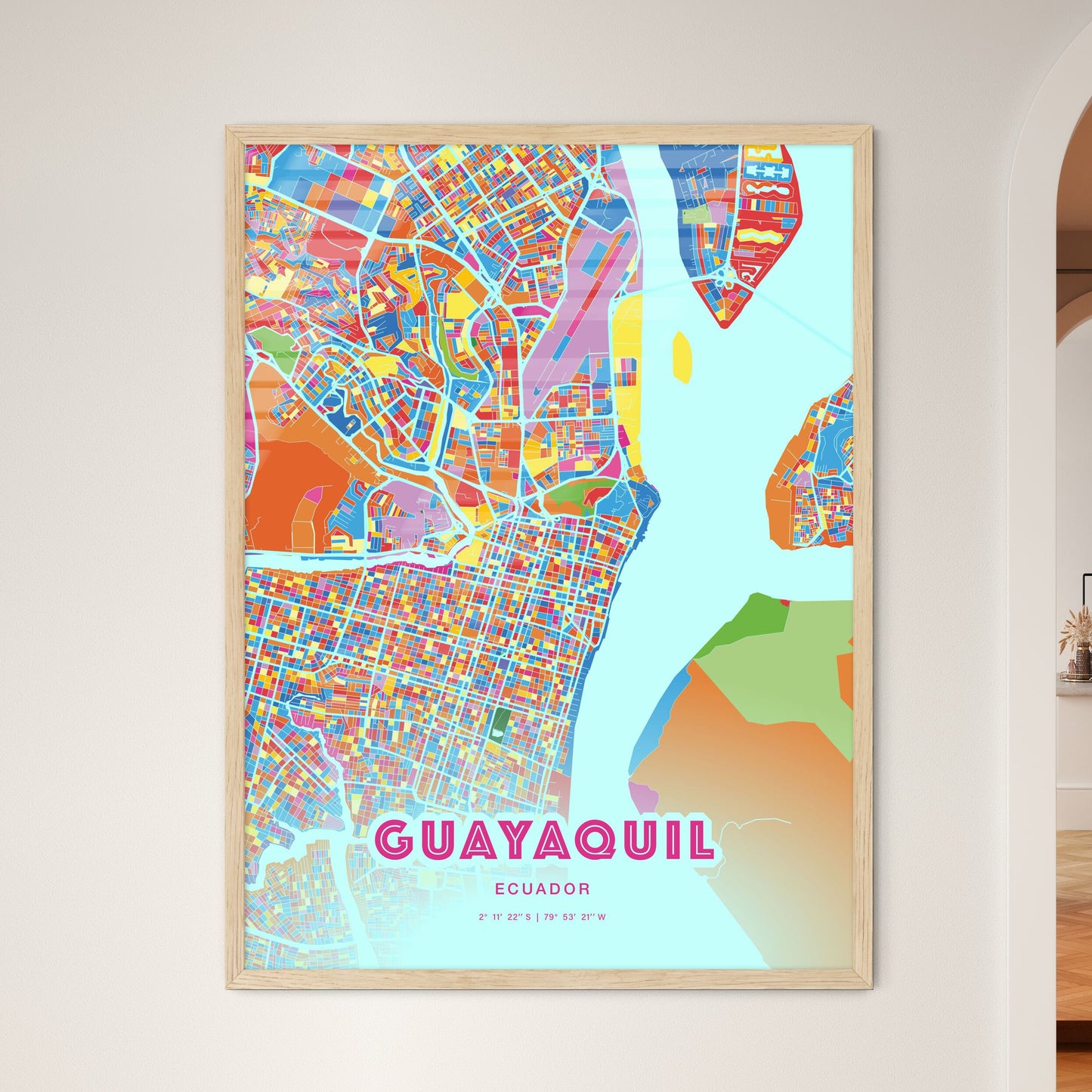 Colorful Guayaquil Ecuador Fine Art Map Crazy Colors