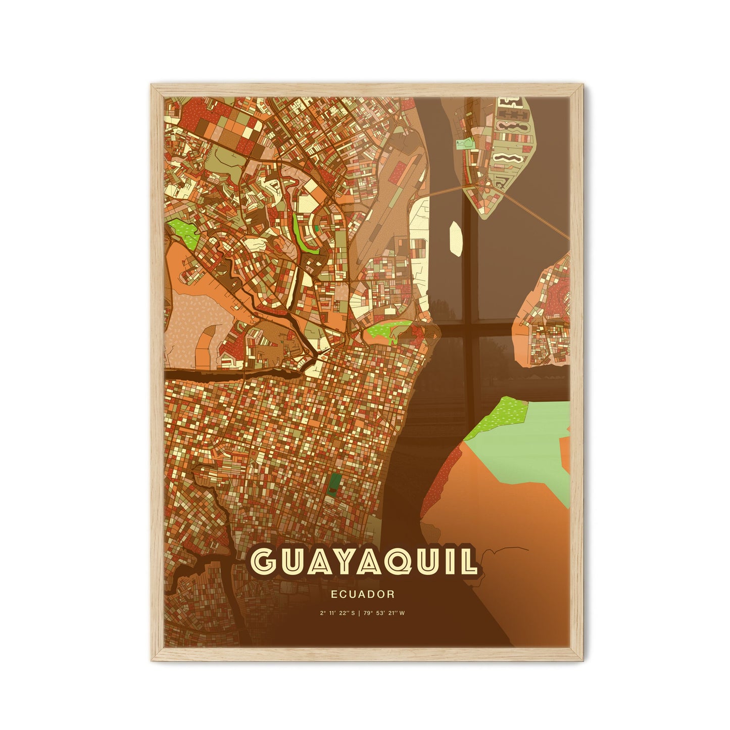 Colorful Guayaquil Ecuador Fine Art Map Farmhouse