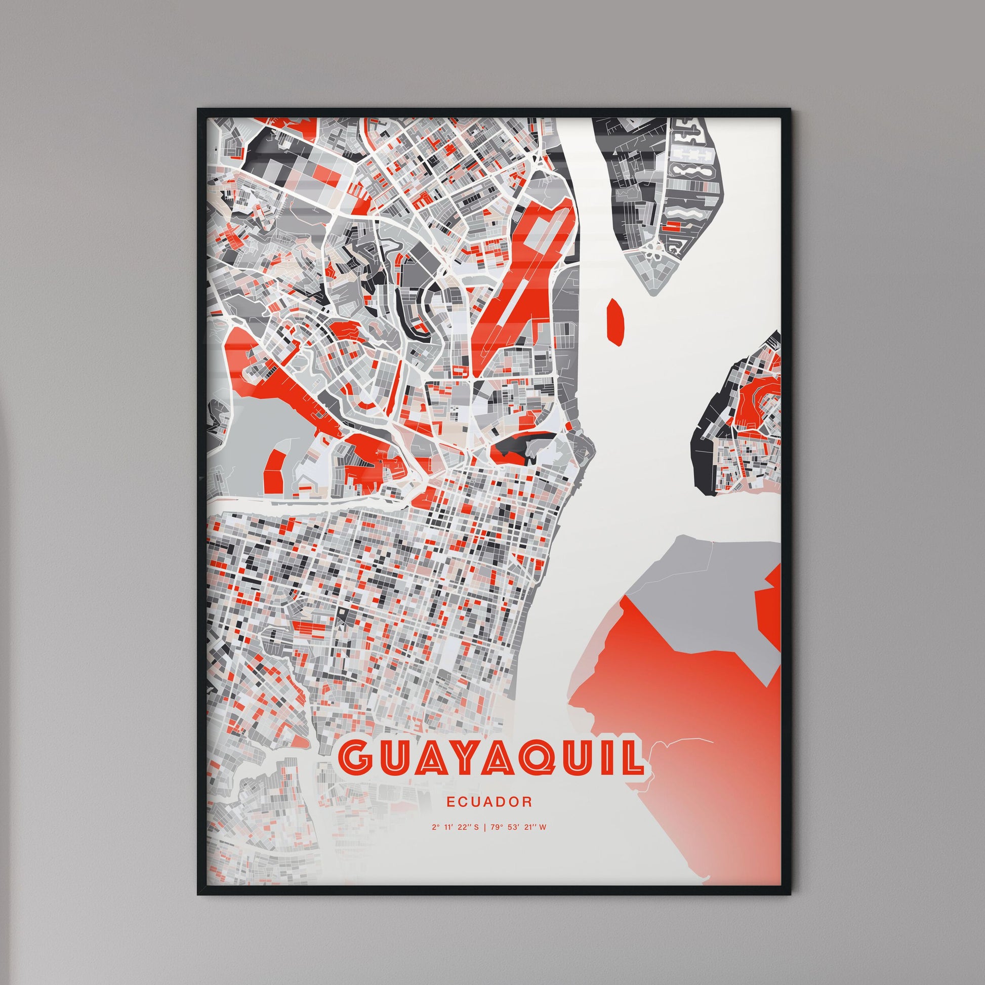 Colorful Guayaquil Ecuador Fine Art Map Modern Expressive