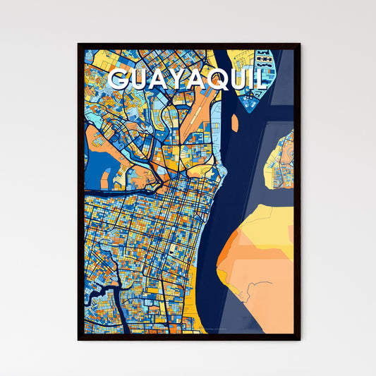 GUAYAQUIL ECUADOR Vibrant Colorful Art Map Poster Blue Orange